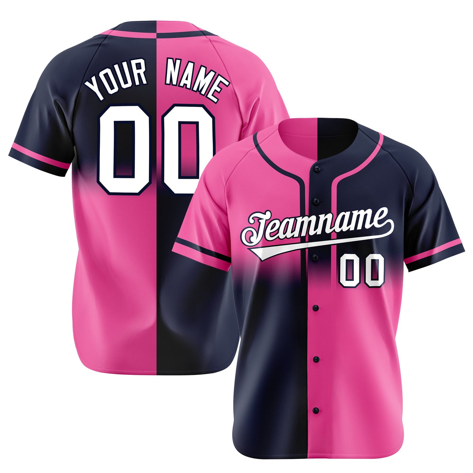 Custom Pink-Navy White Authentic Split Fashion Baseball Jersey
