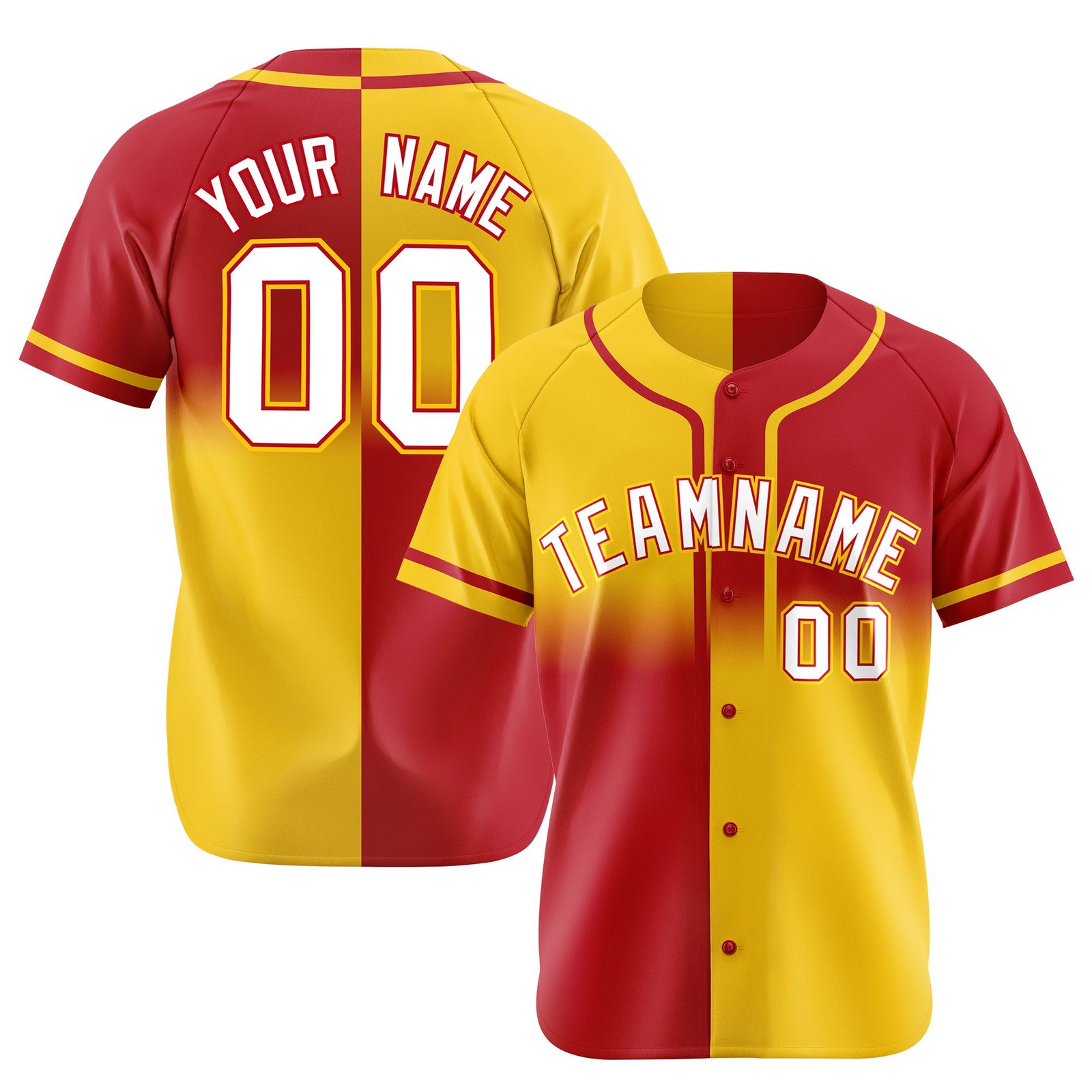 Custom Gold-Red White Authentic Split Fashion Baseball Jersey