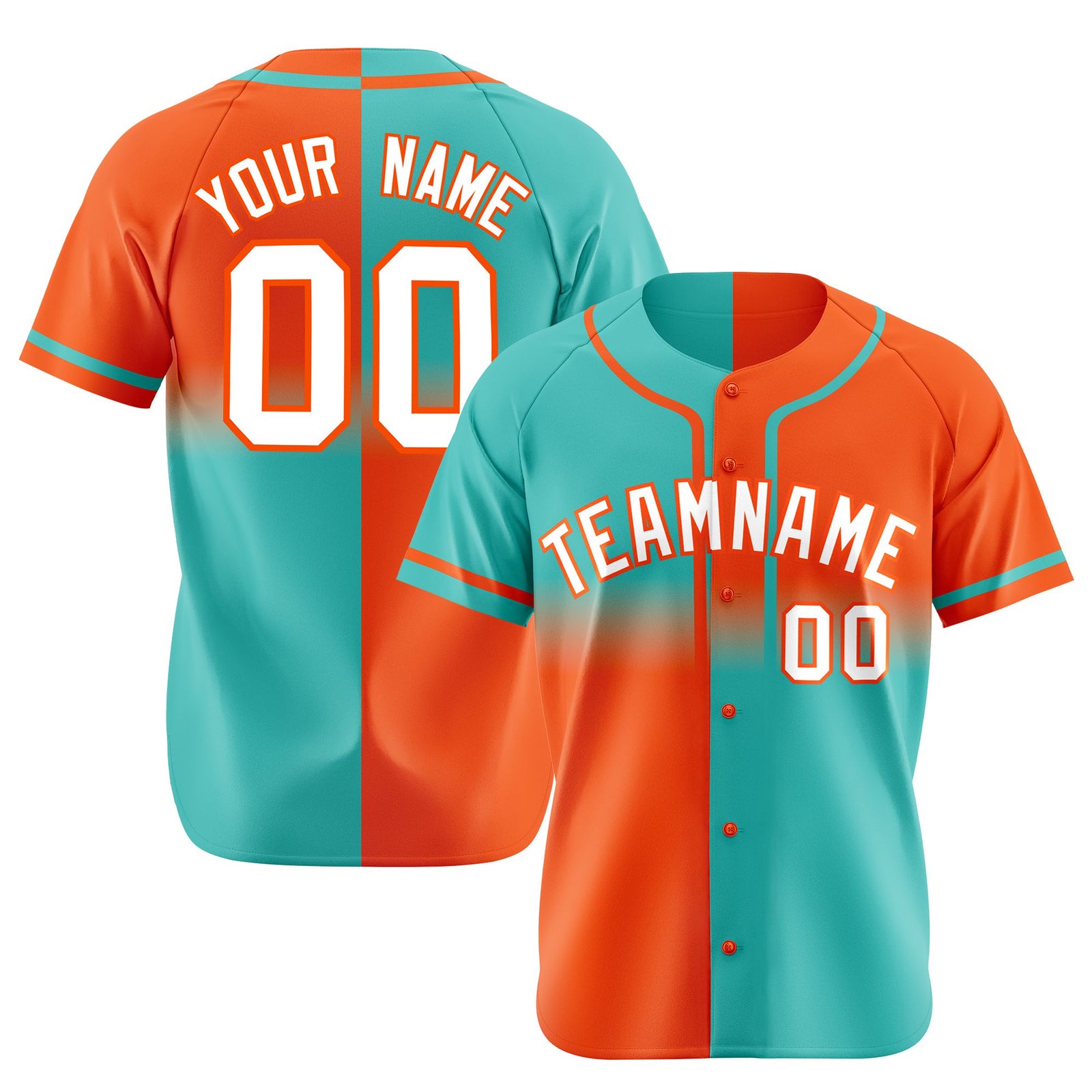 Custom Orange-Bright Green White Authentic Split Fashion Baseball Jersey