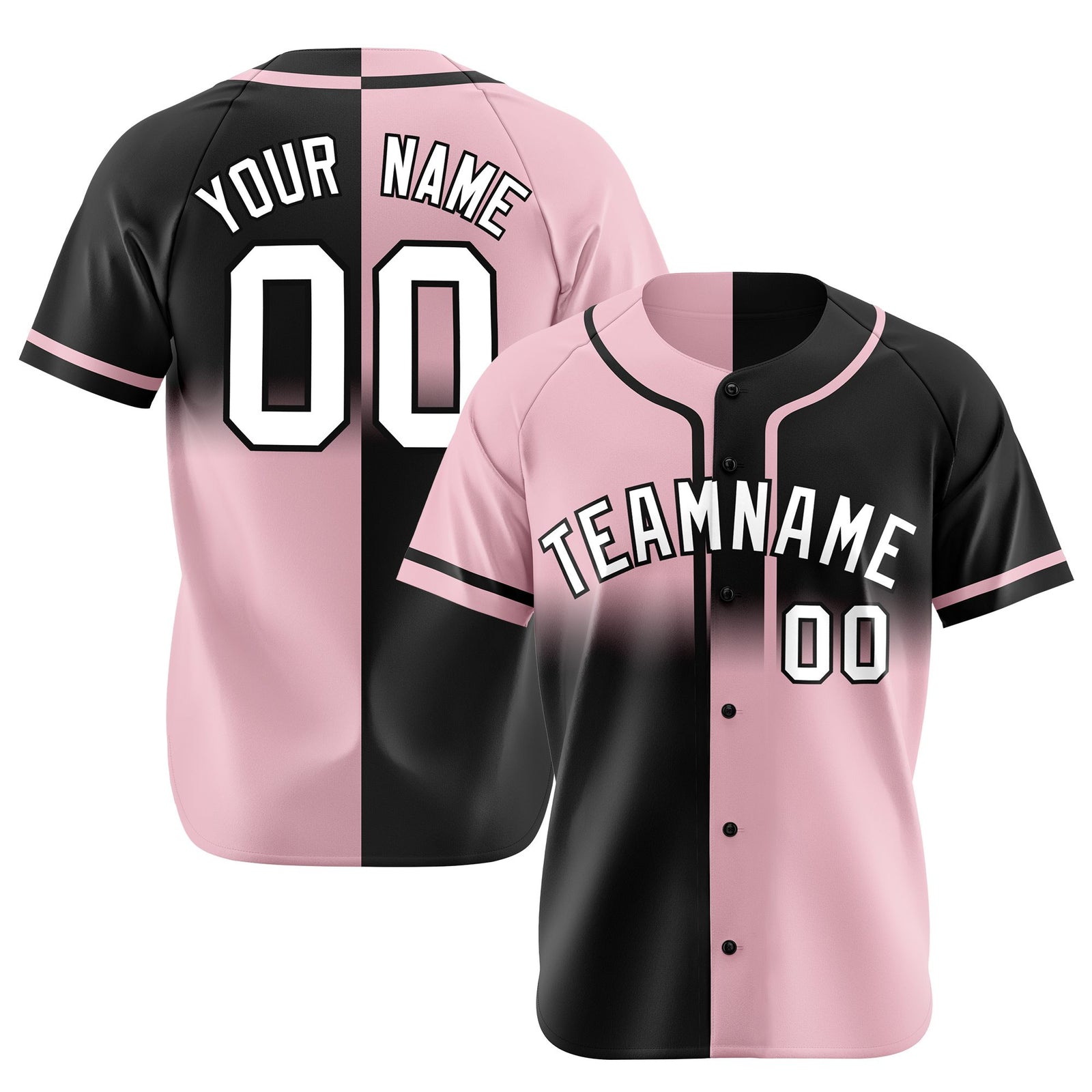 Custom Pink-Black White Authentic Split Fashion Baseball Jersey
