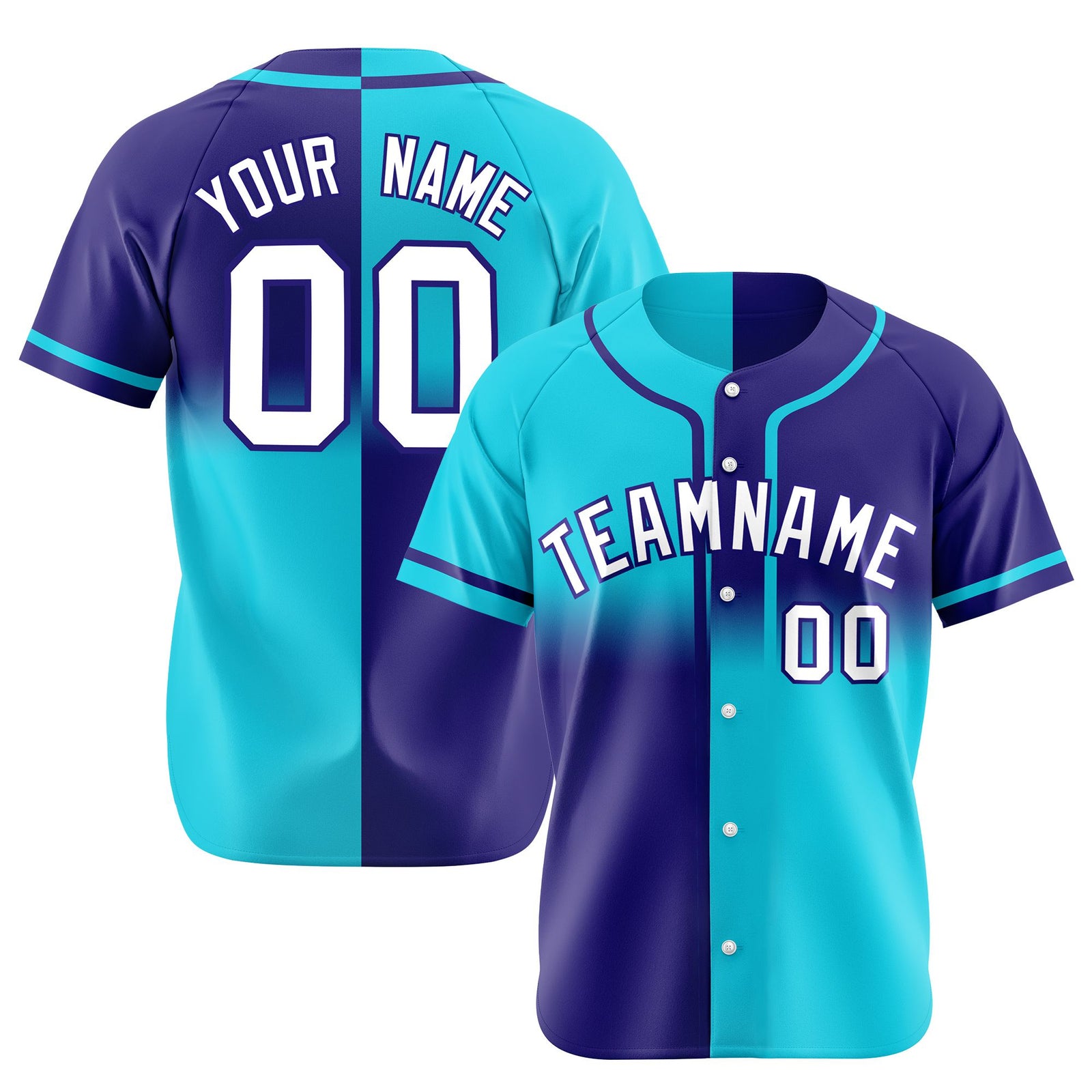 Custom Purple-Blue White Authentic Split Fashion Baseball Jersey