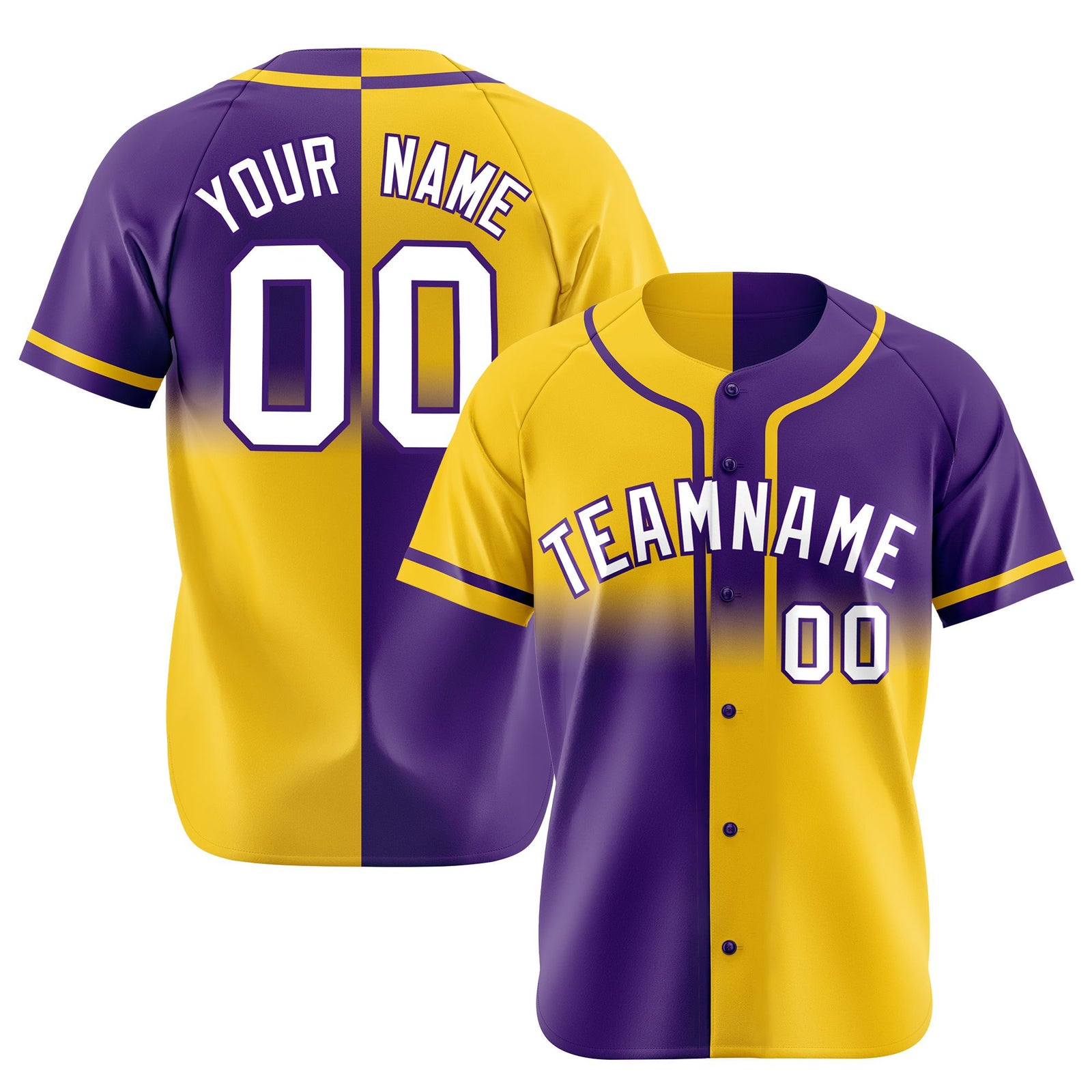 Custom Gold-Purple White Authentic Split Fashion Baseball Jersey
