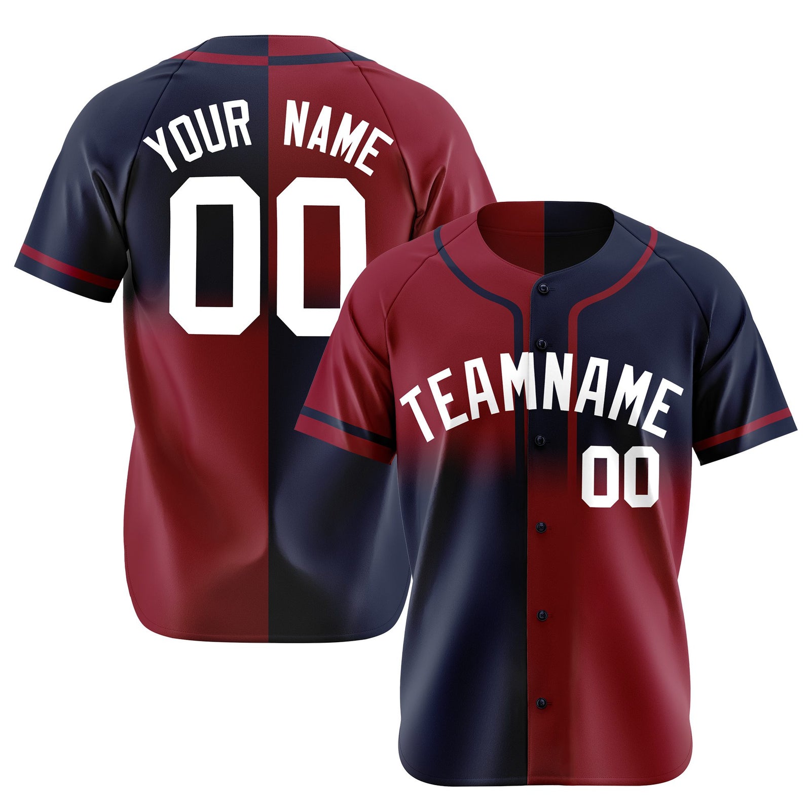 Custom Crimson-Navy White Authentic Split Fashion Baseball Jersey