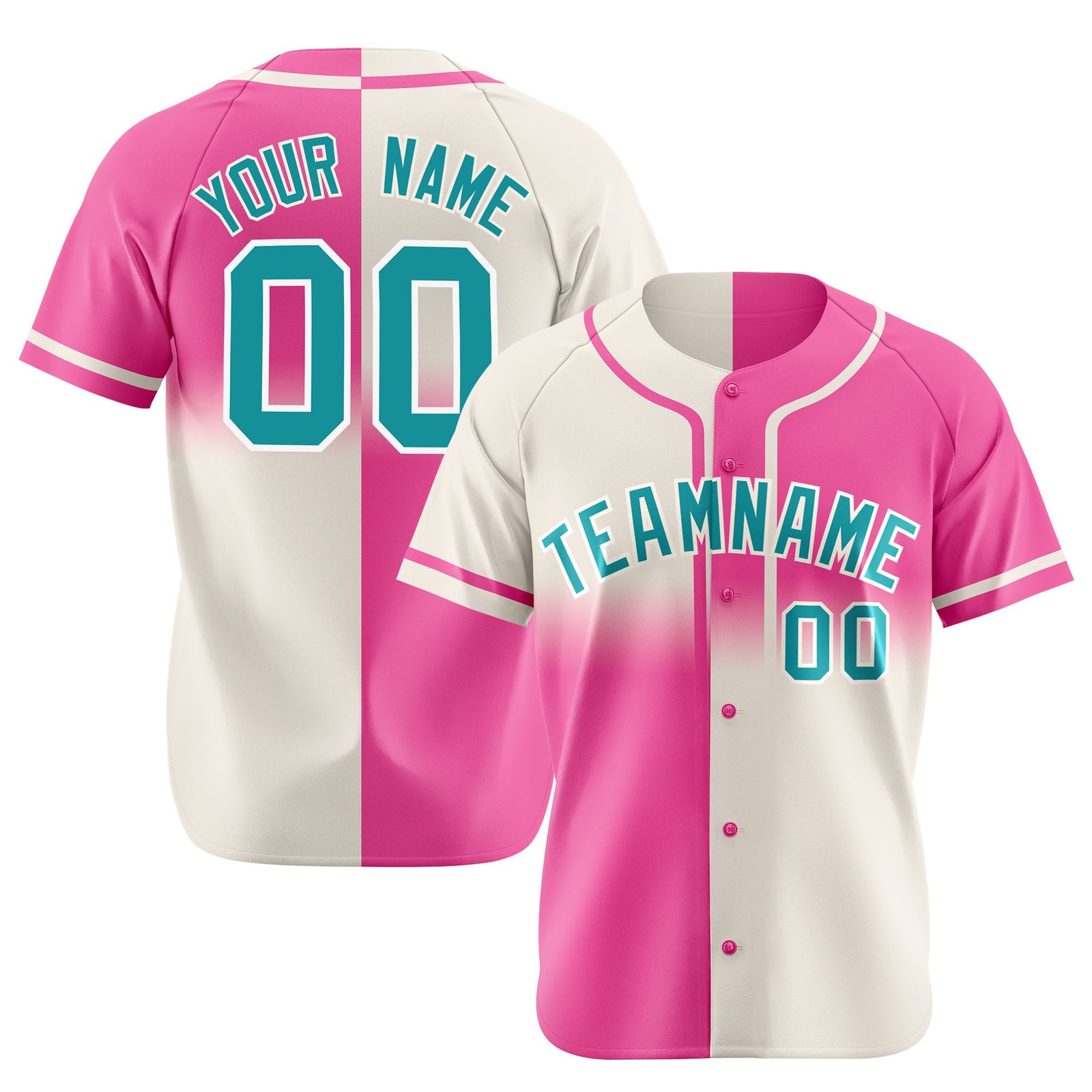 Custom Pink Khaki-Bright Green Authentic Split Fashion Baseball Jersey