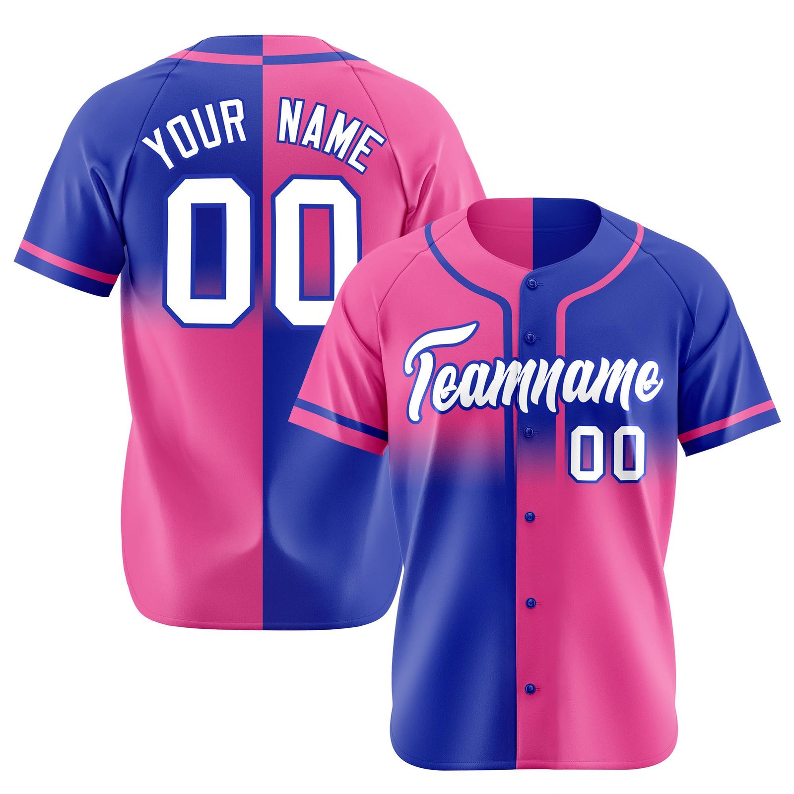 Custom Pink-Royal Blue White Authentic Split Fashion Baseball Jersey