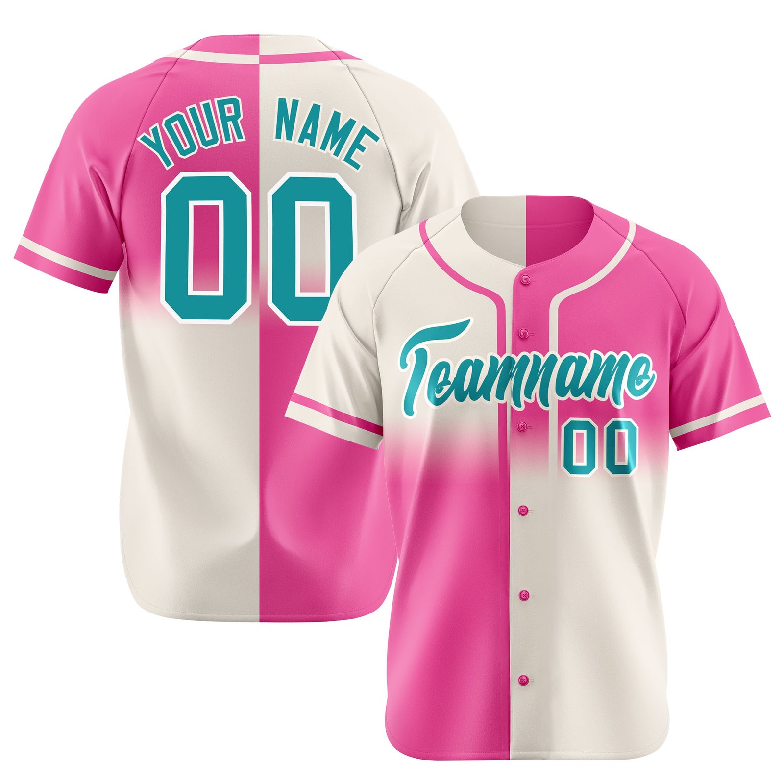 Custom Pink Khaki-Bright Green Authentic Split Fashion Baseball Jersey