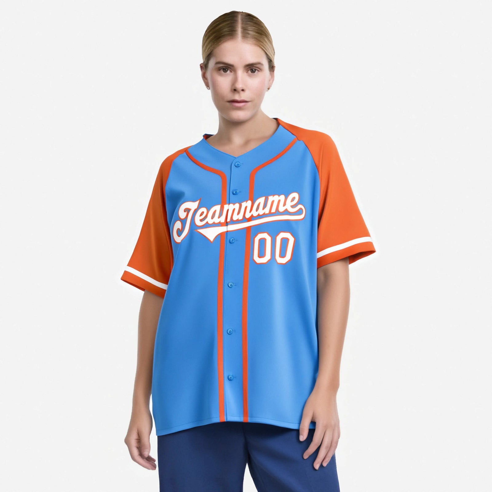 Custom Powder Blue Orange White Authentic Raglan Sleeves Baseball Jersey