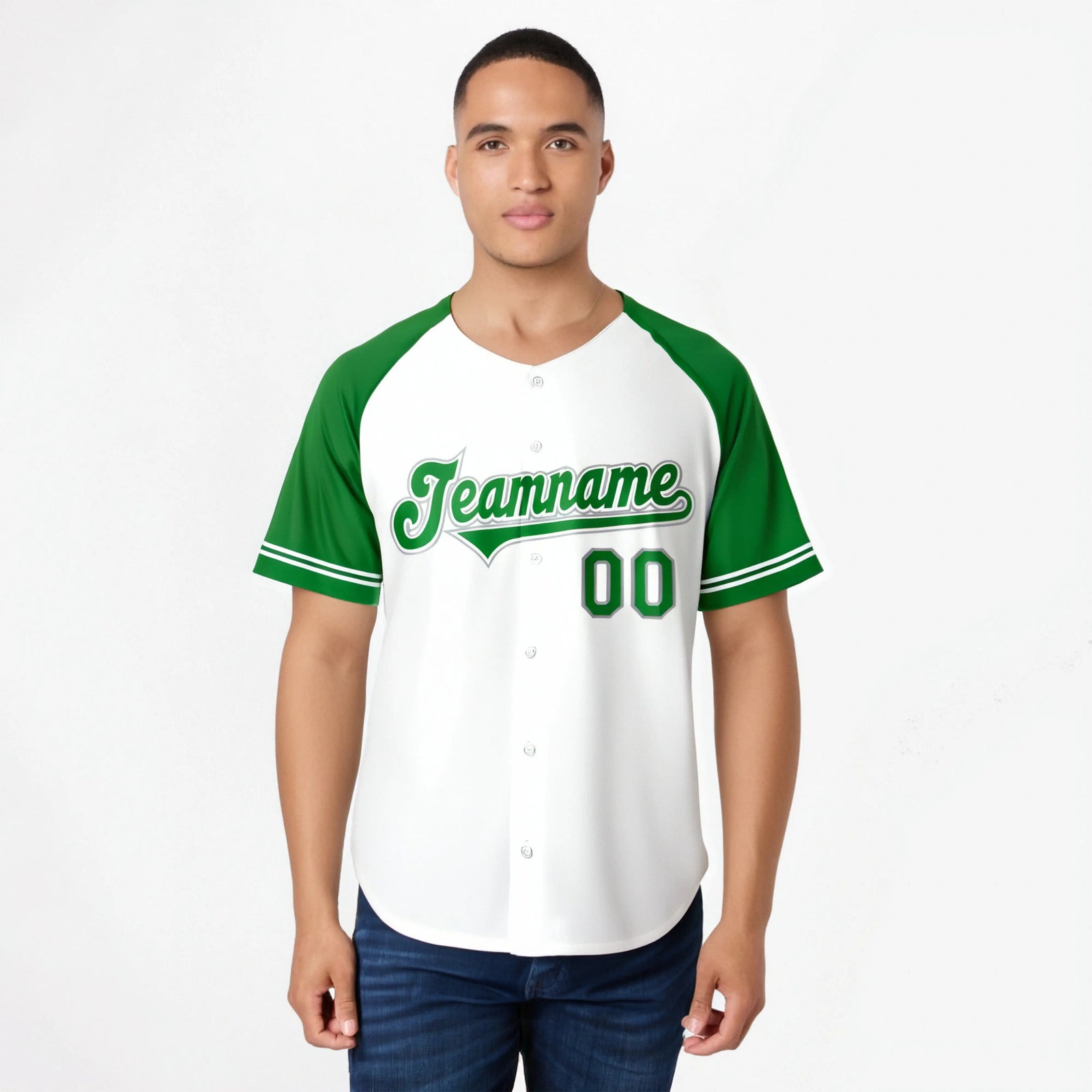 Custom White Kelly Green Authentic Raglan Sleeves Baseball Jersey