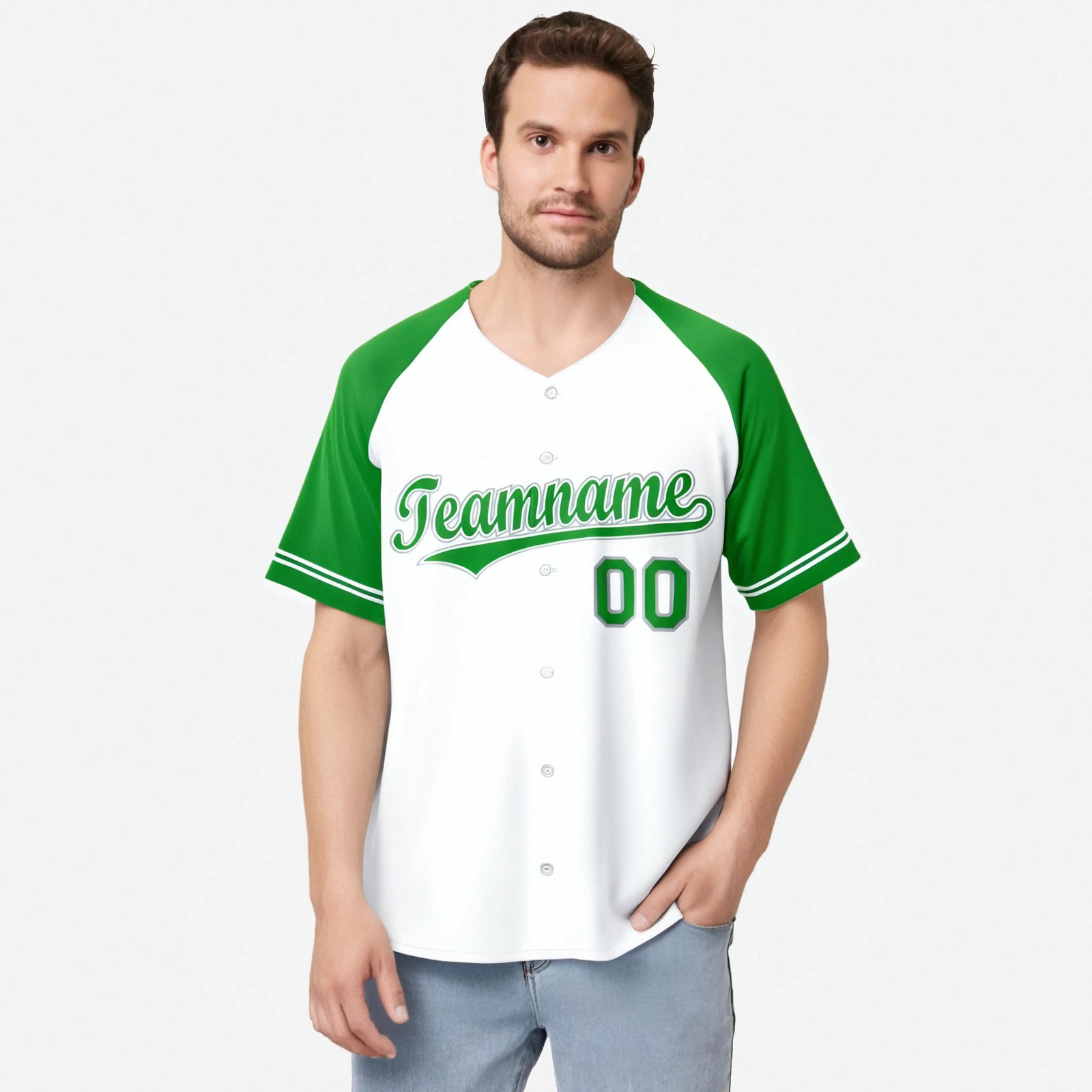 Custom White Kelly Green Authentic Raglan Sleeves Baseball Jersey