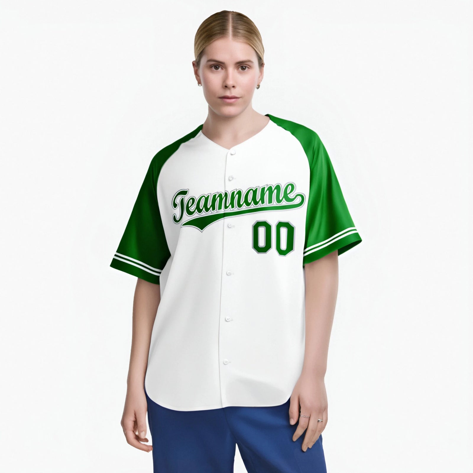Custom White Kelly Green Authentic Raglan Sleeves Baseball Jersey