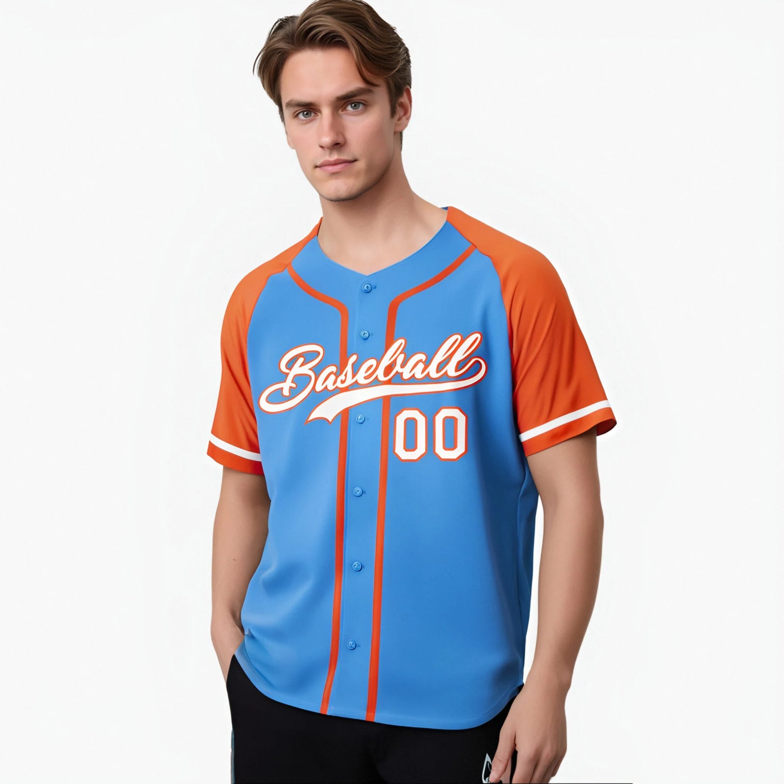 Custom Powder Blue Orange White Authentic Raglan Sleeves Baseball Jersey