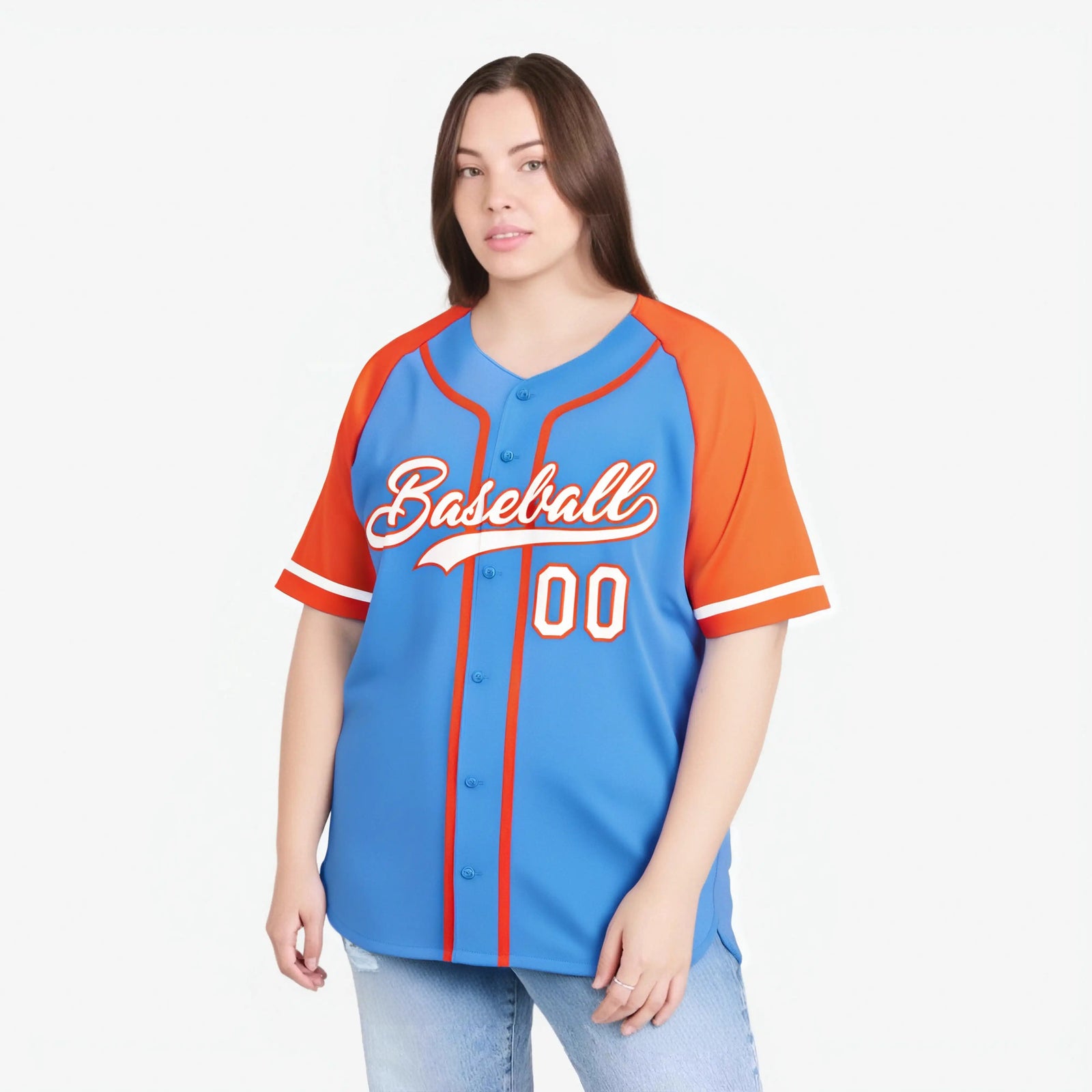 Custom Powder Blue Orange White Authentic Raglan Sleeves Baseball Jersey