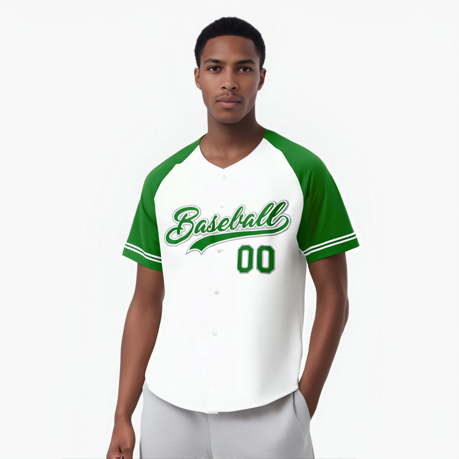 Custom White Kelly Green Authentic Raglan Sleeves Baseball Jersey