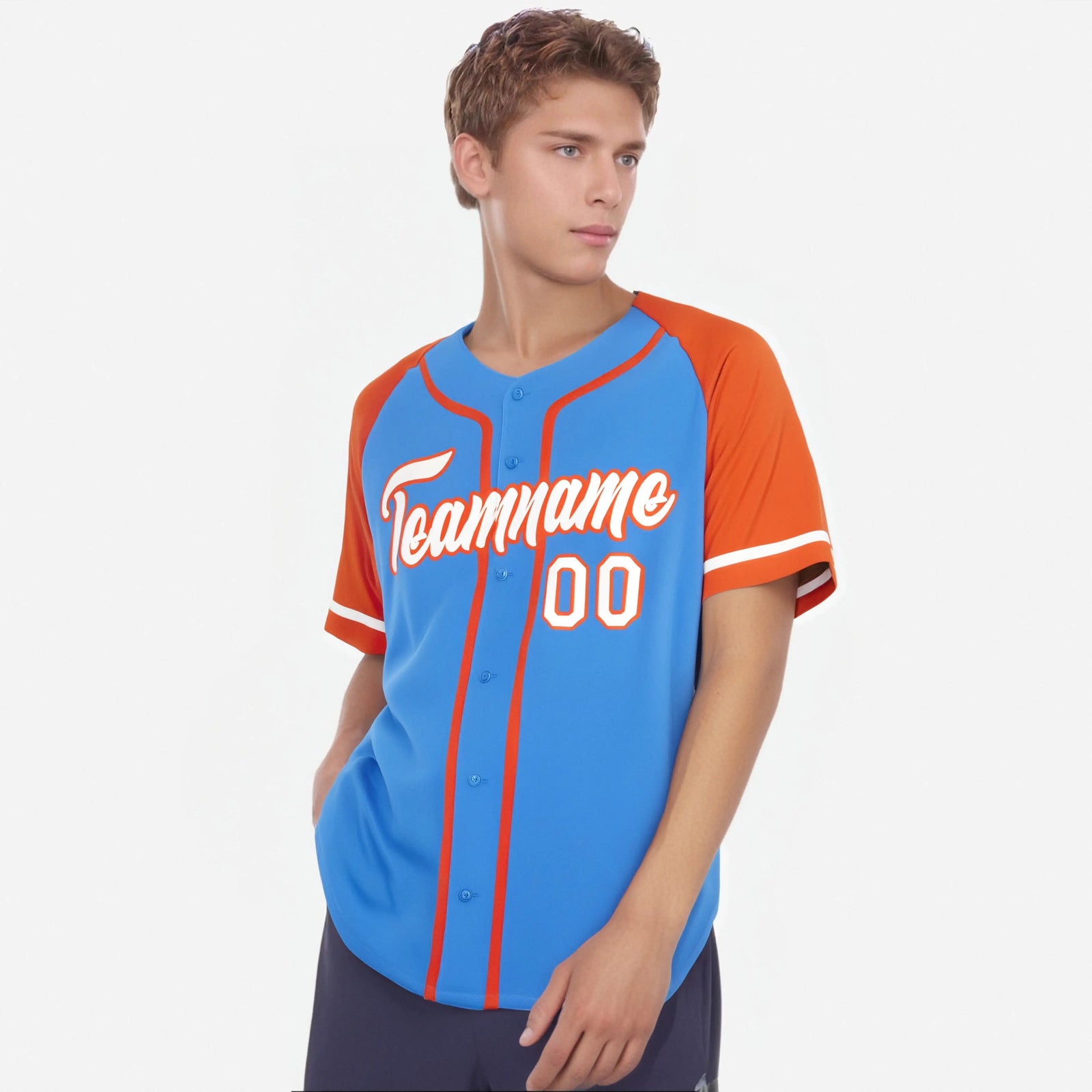 Custom Powder Blue Orange White Authentic Raglan Sleeves Baseball Jersey