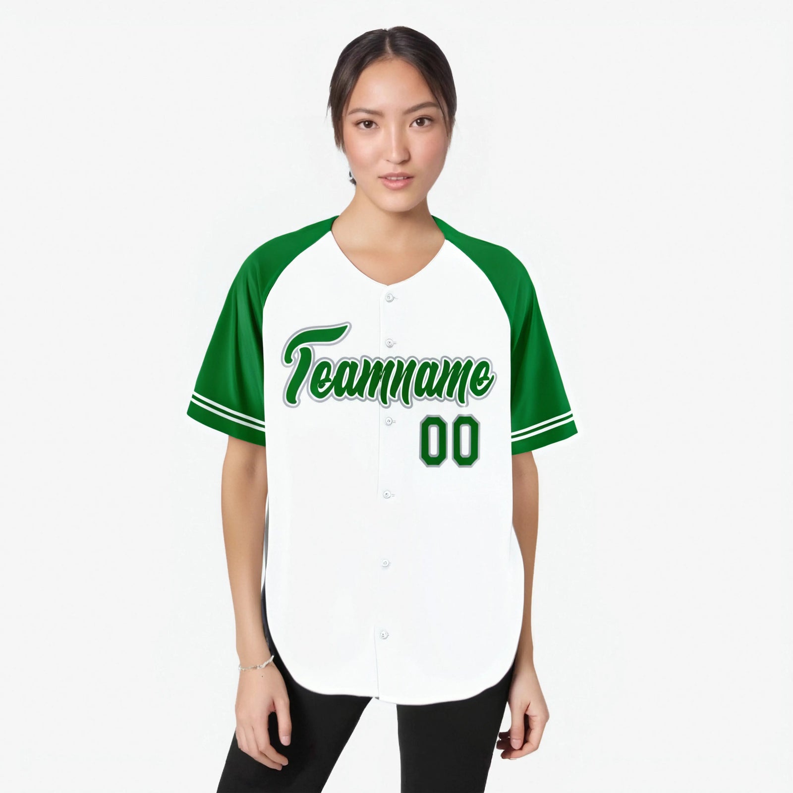 Custom White Kelly Green Authentic Raglan Sleeves Baseball Jersey