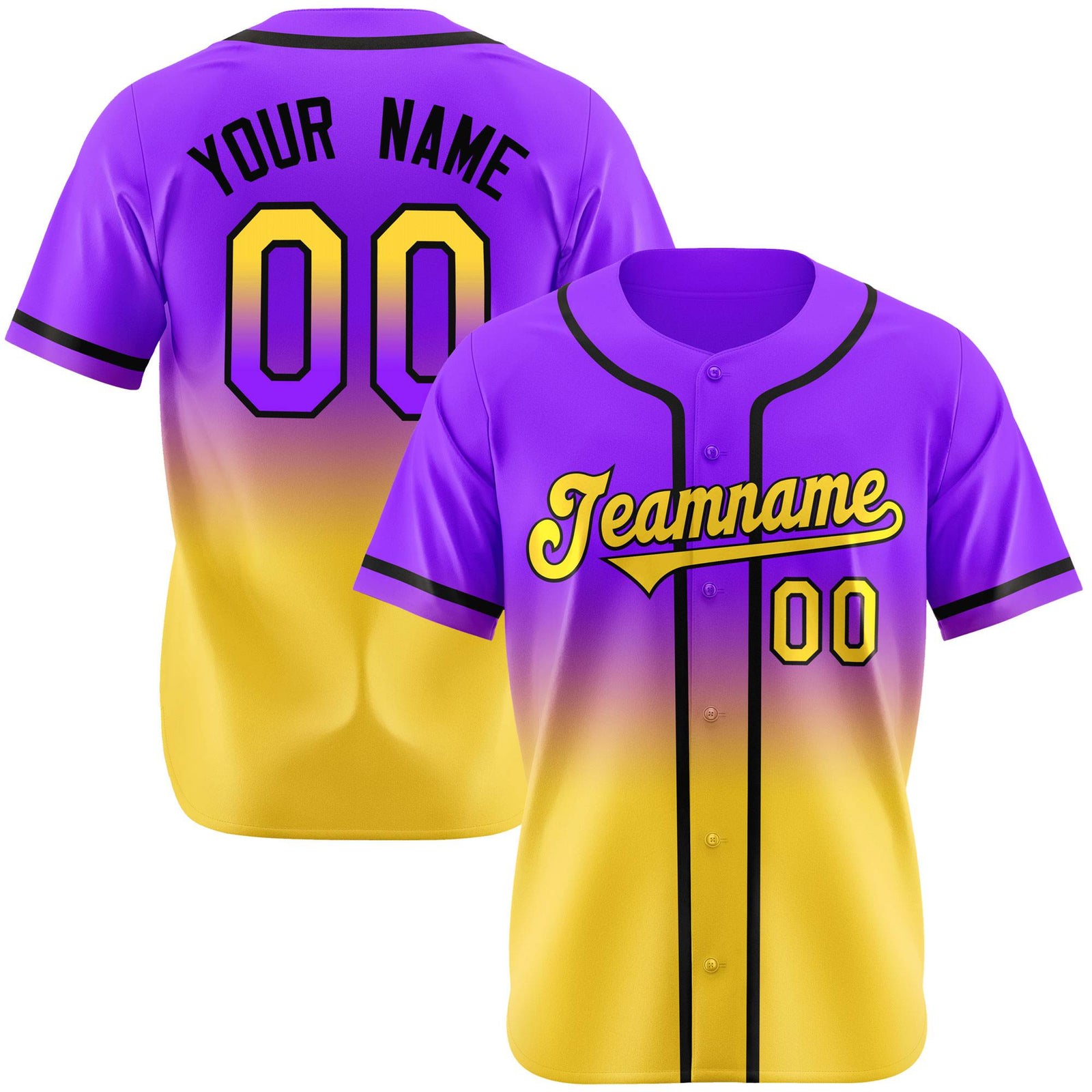 Custom Purple Yellow-Black Authentic Fade Fashion Baseball Jersey