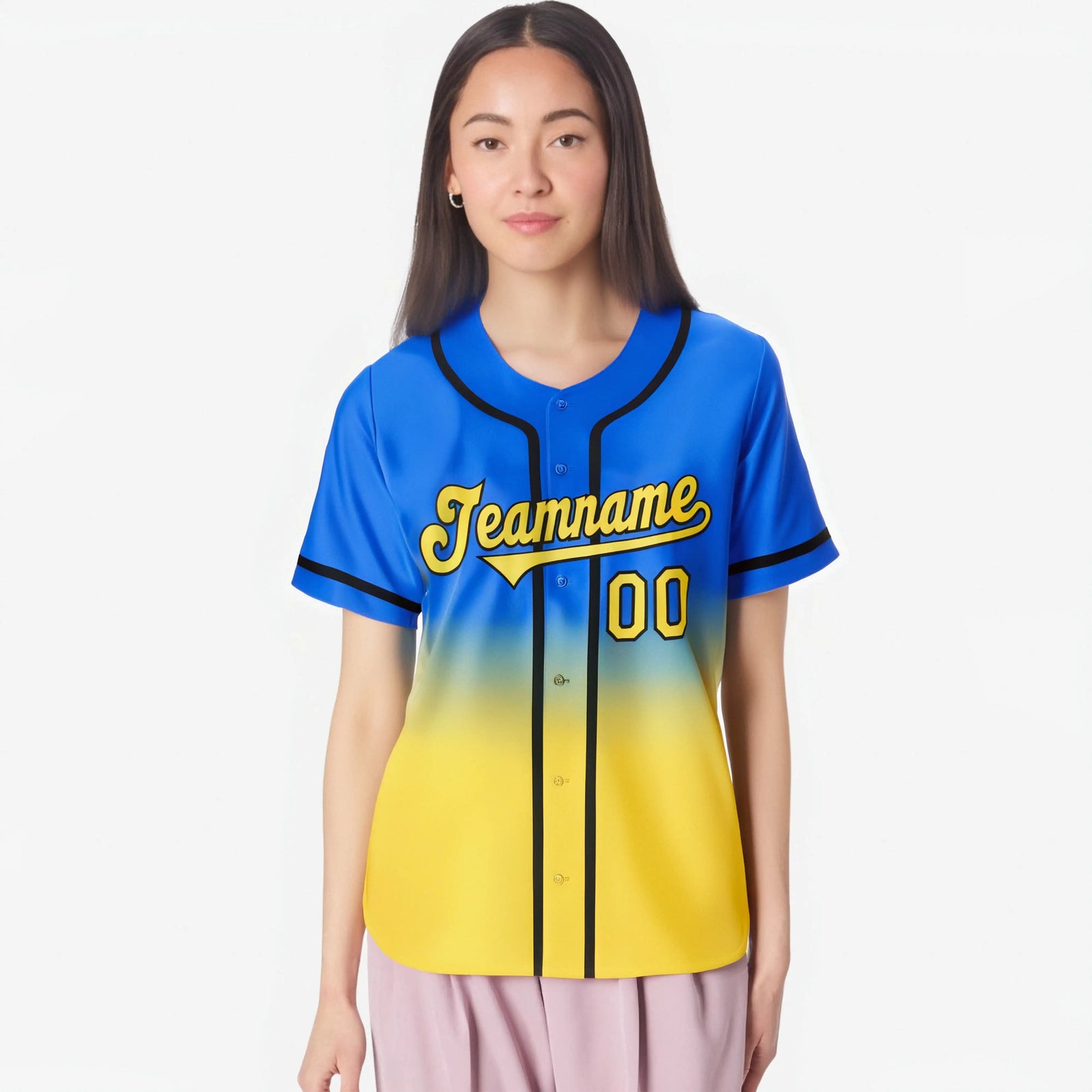 Custom Blue Yellow-Black Authentic Fade Fashion Baseball Jersey