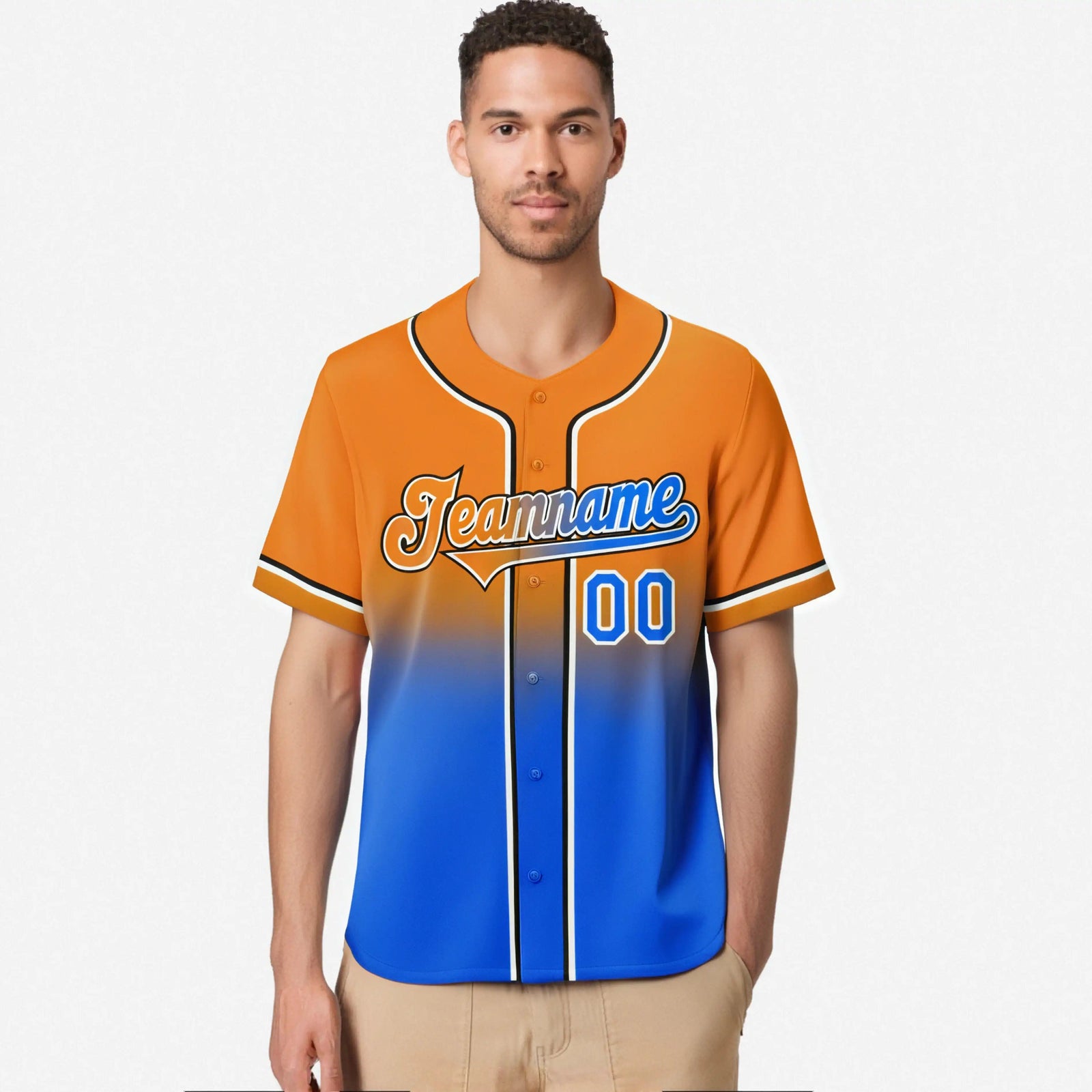 Custom Orange Sky Blue Black Authentic Fade Fashion Baseball Jersey