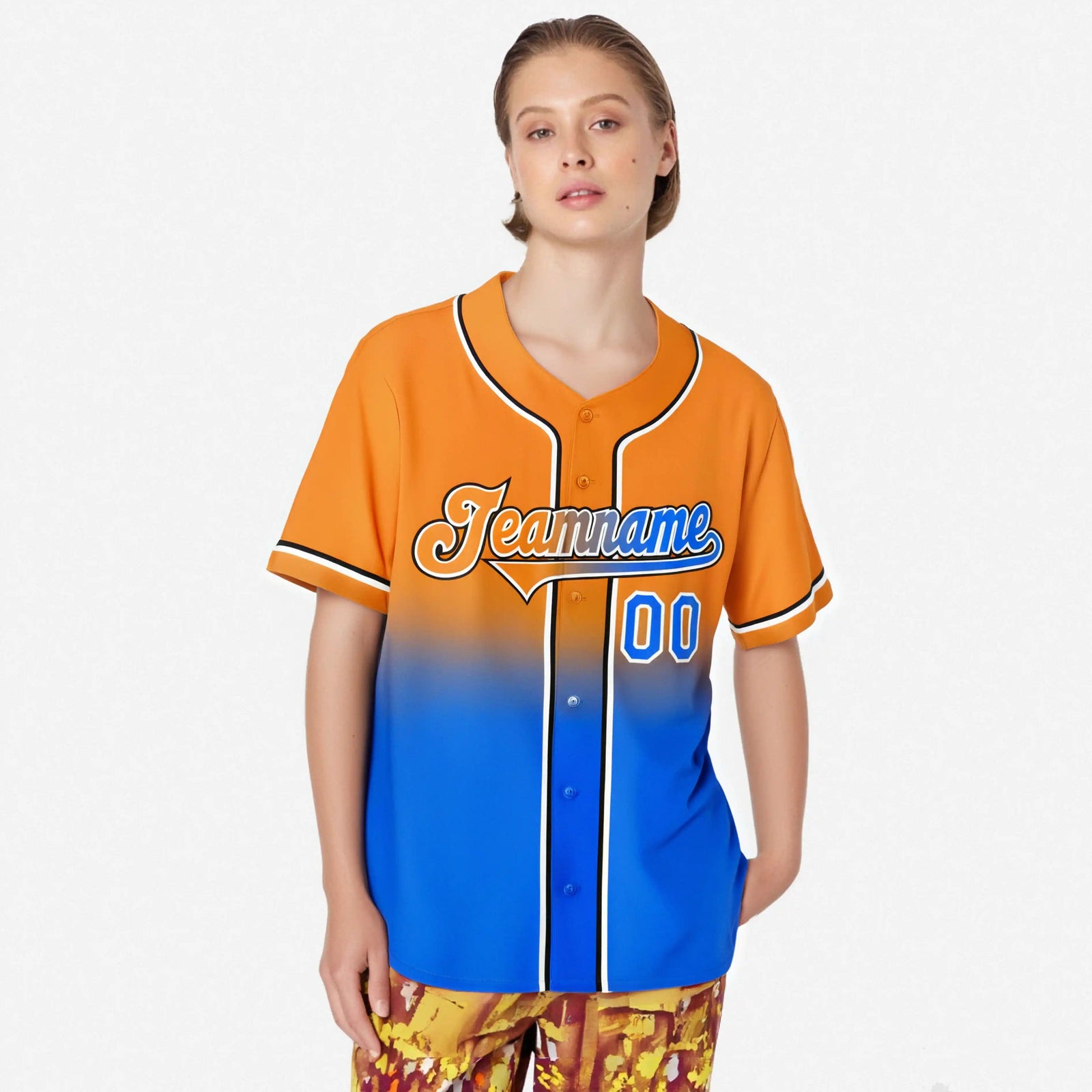 Custom Orange Sky Blue Black Authentic Fade Fashion Baseball Jersey