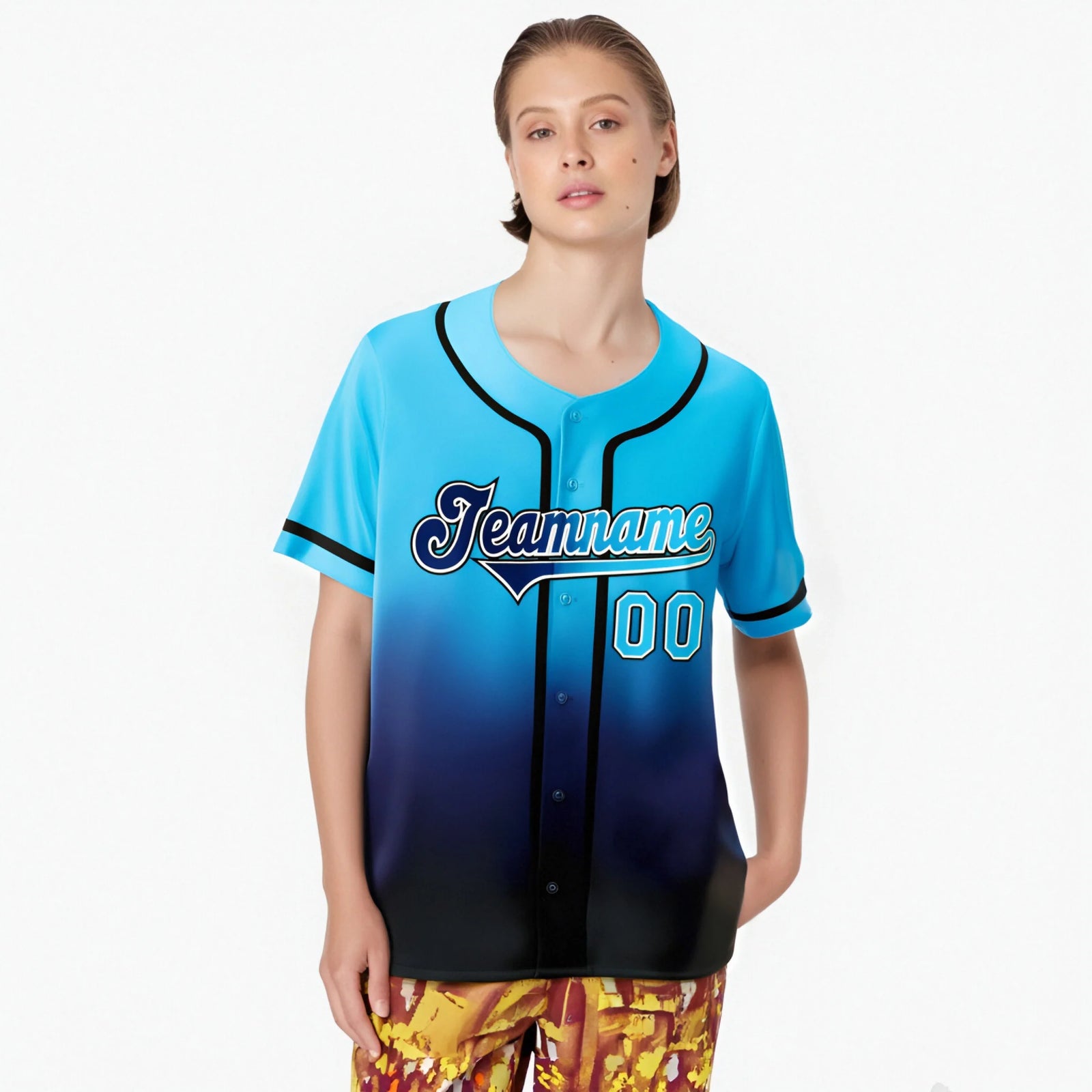 Custom Sky Blue Navy Authentic Fade Fashion Baseball Jersey