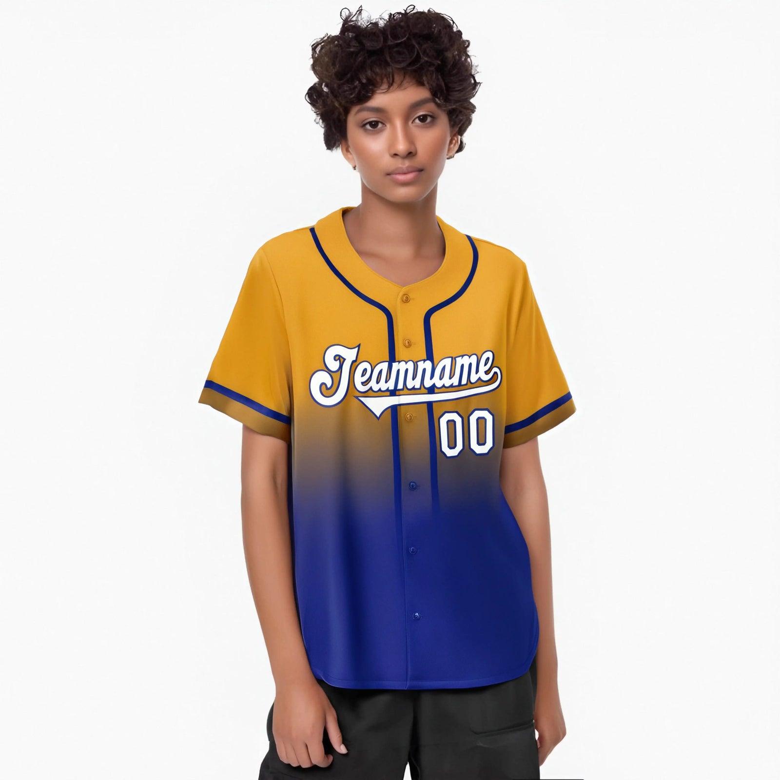 Custom Yellow Blue-White Authentic Fade Fashion Baseball Jersey