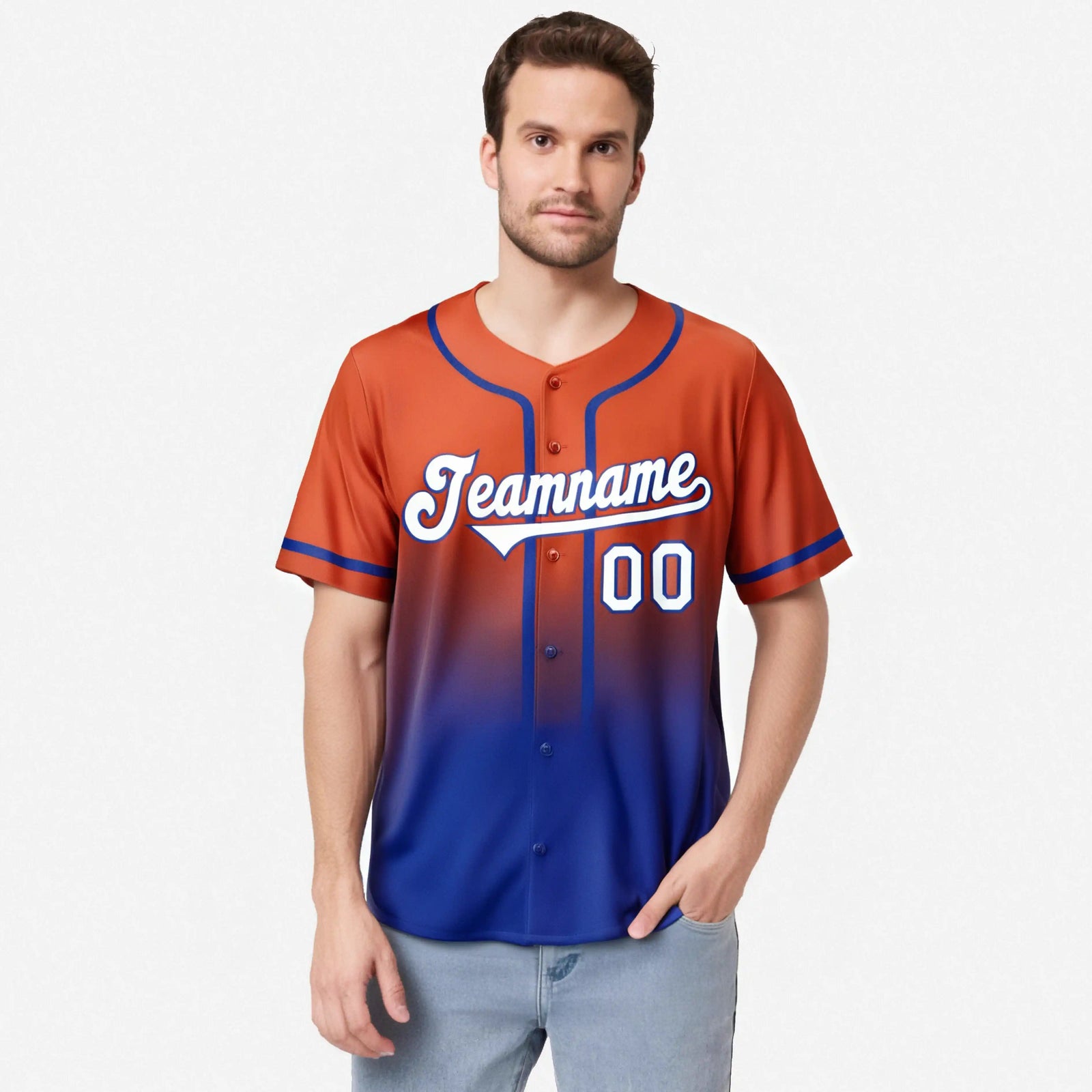 Custom Orange-Royal Blue-White Authentic Fade Fashion Baseball Jersey
