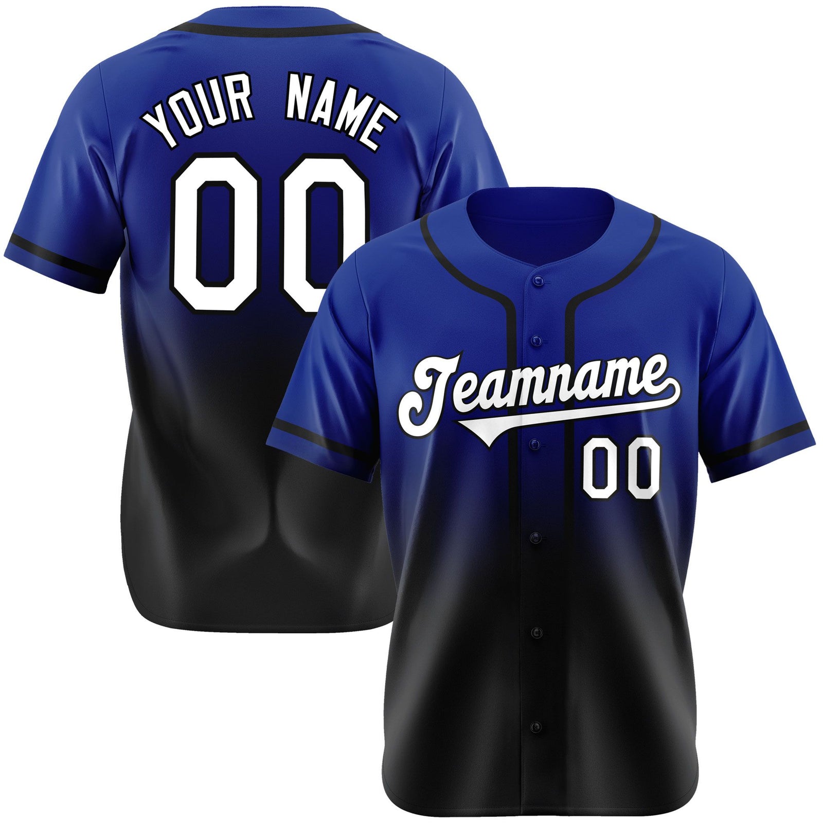 Custom Royal Blue Black-White Authentic Fade Fashion Baseball Jersey