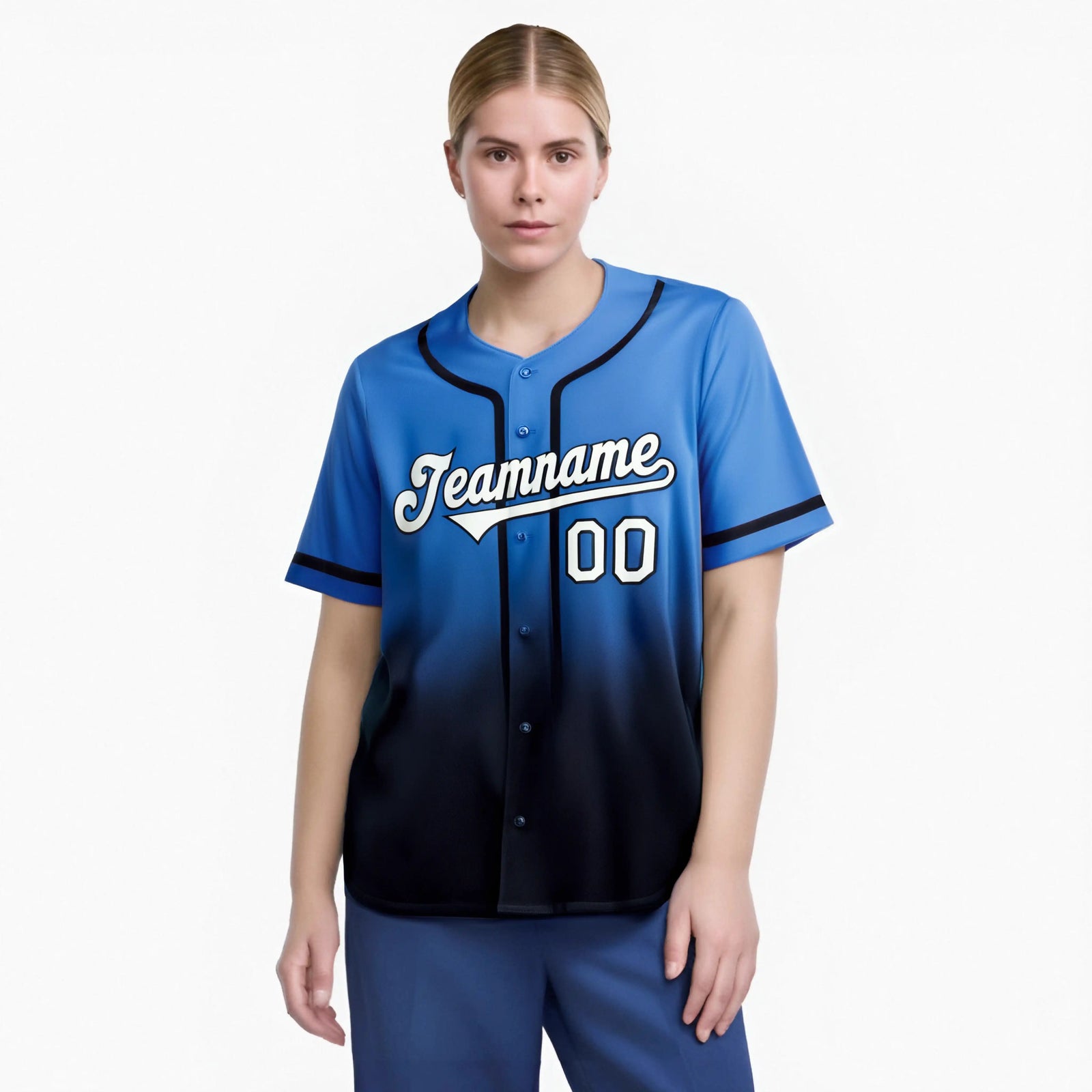 Custom Blue Navy-White Authentic Fade Fashion Baseball Jersey