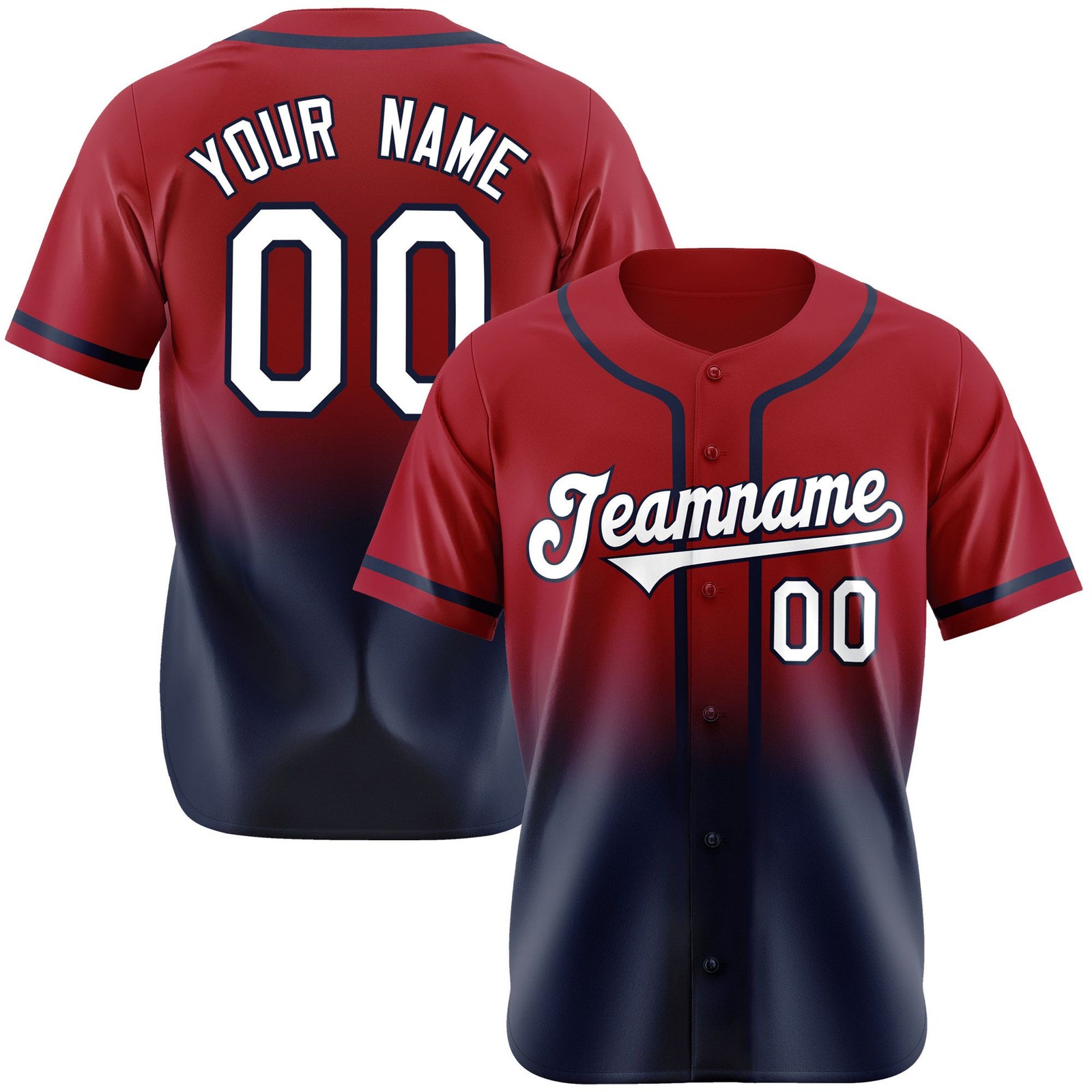 Custom Scarlet Navy-White Authentic Fade Fashion Baseball Jersey