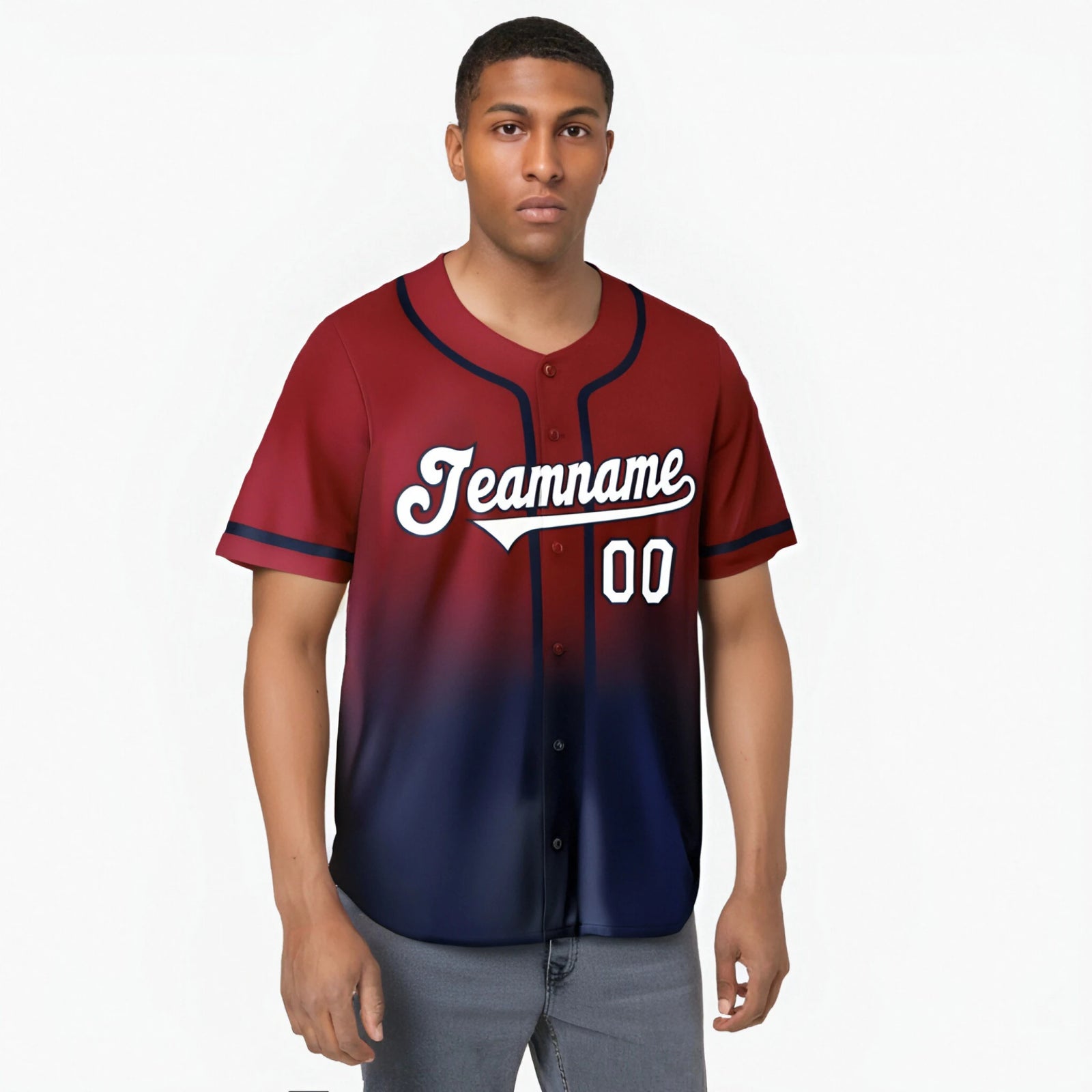 Custom Scarlet Navy-White Authentic Fade Fashion Baseball Jersey