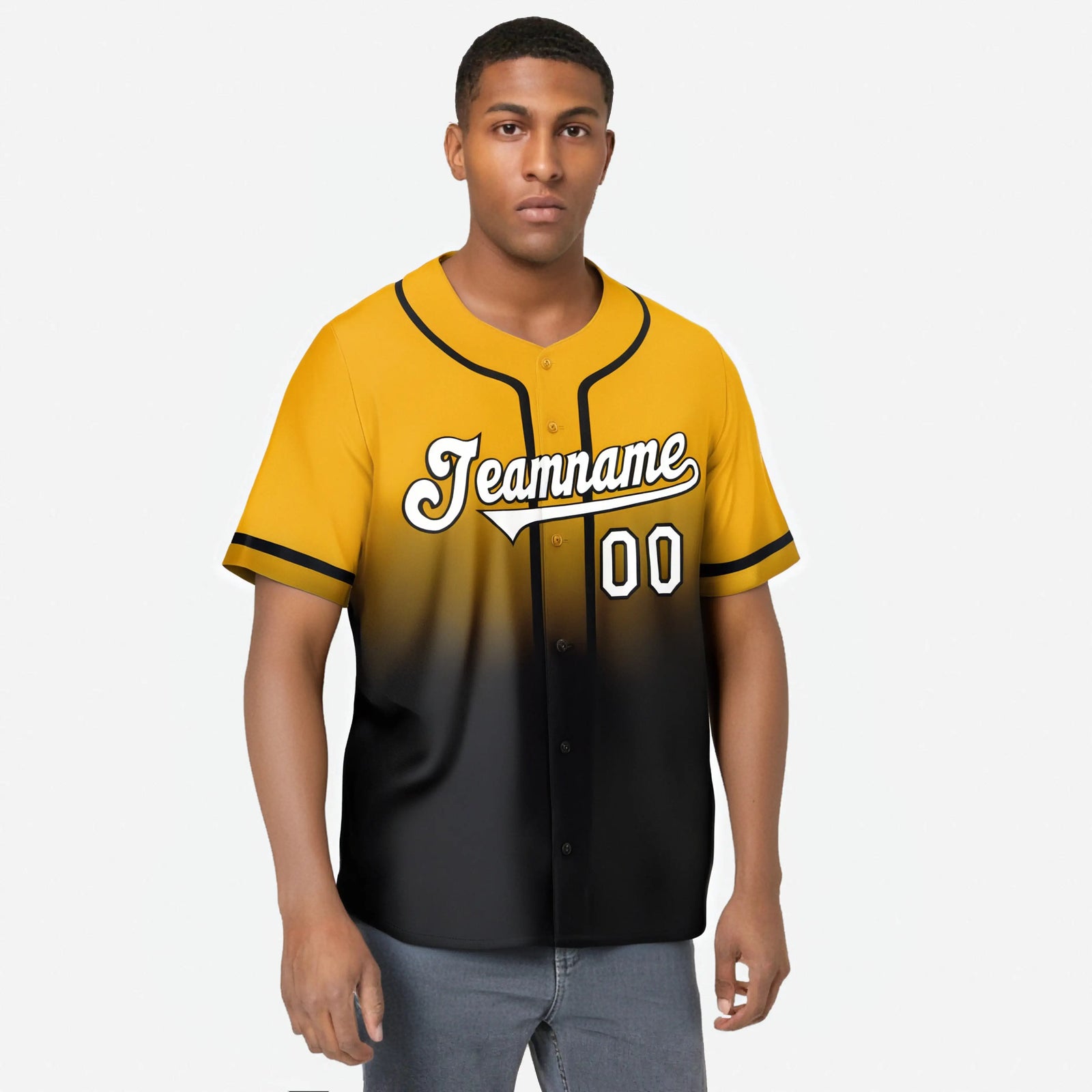 Custom Yellow Black-White Authentic Fade Fashion Baseball Jersey