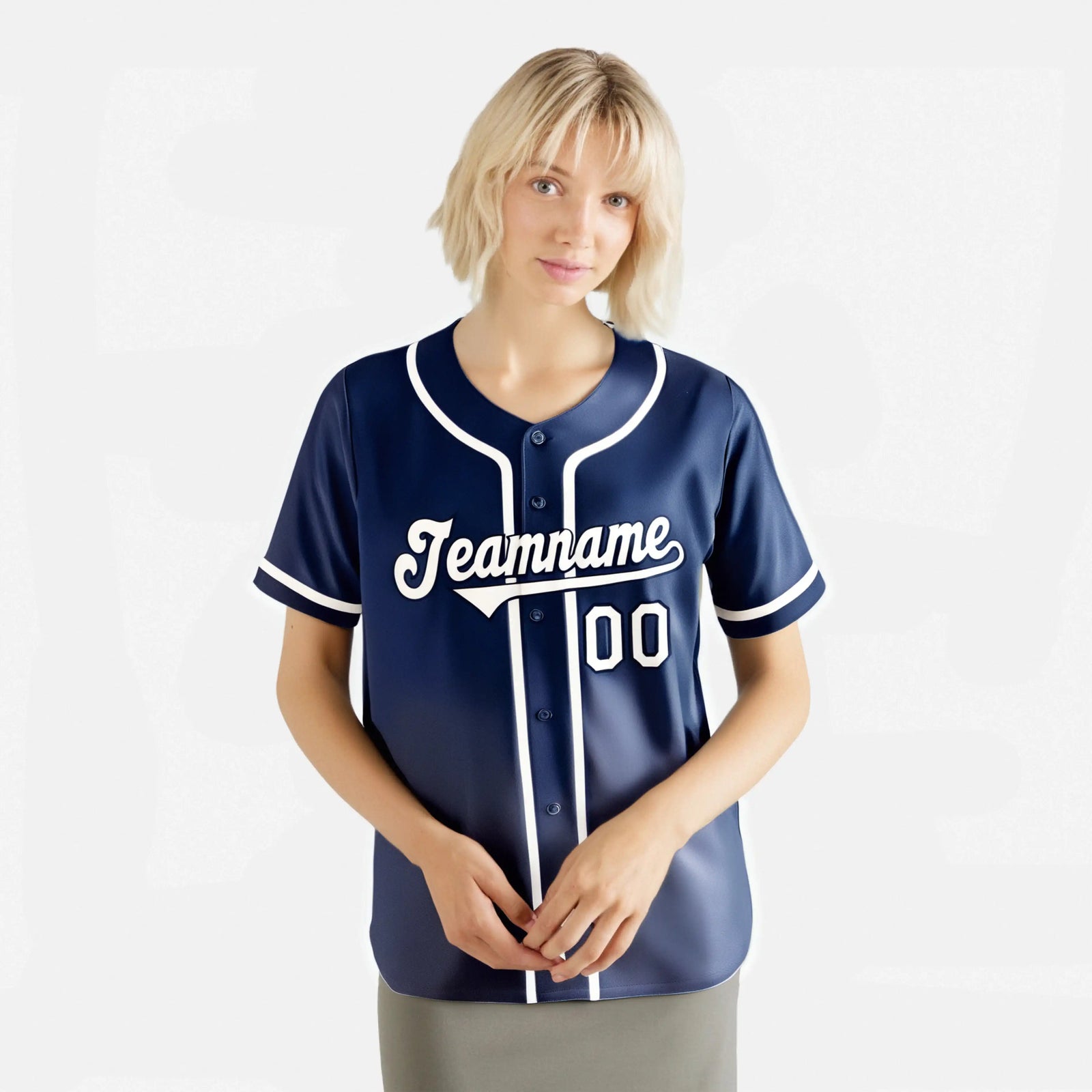 Custom Blue Navy-White Authentic Fade Fashion Baseball Jersey