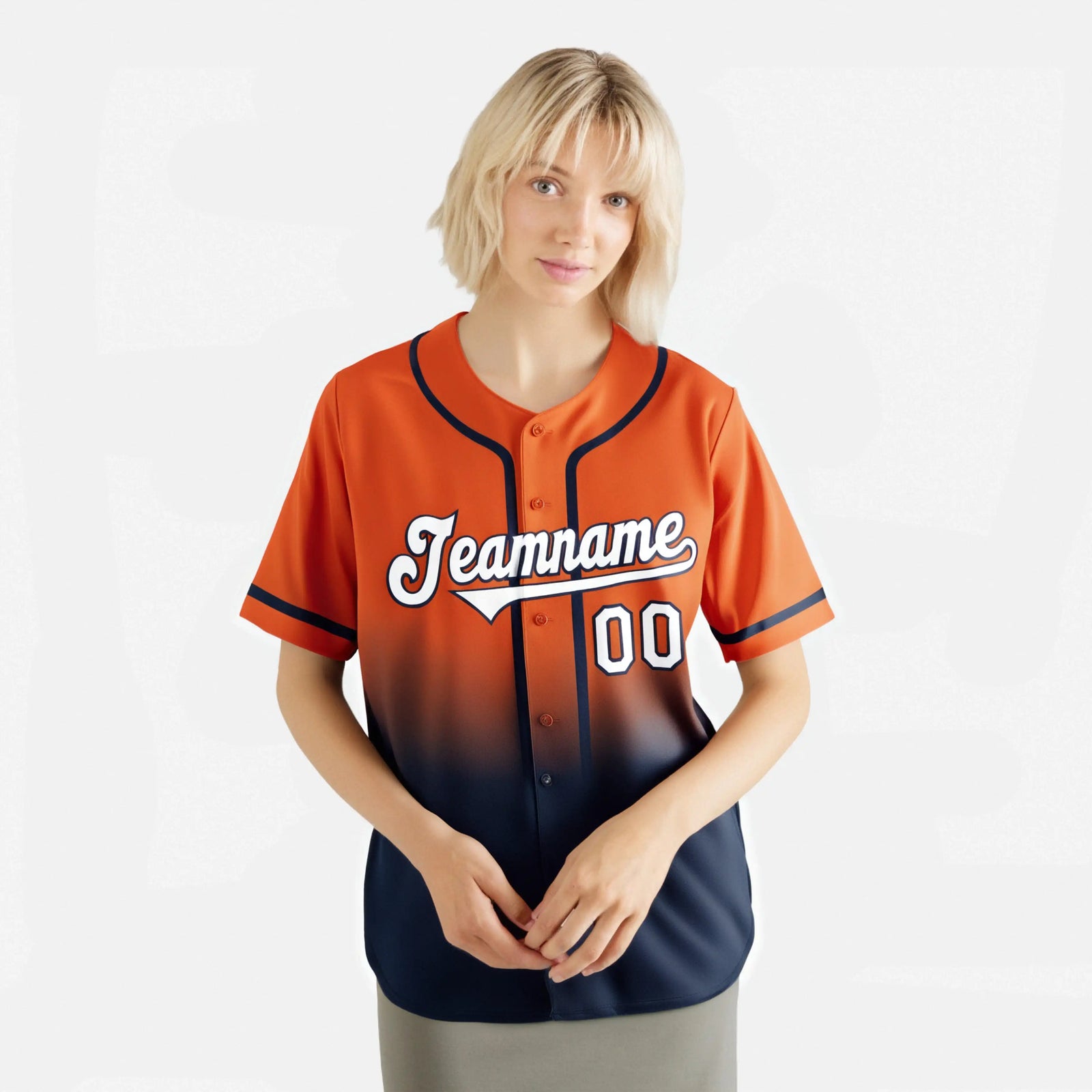 Custom Orange Navy-White Authentic Fade Fashion Baseball Jersey