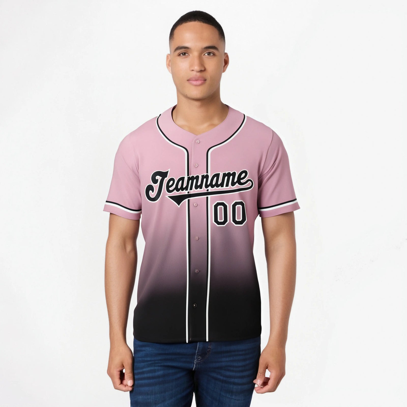 Custom Pink Black-White Authentic Fade Fashion Baseball Jersey