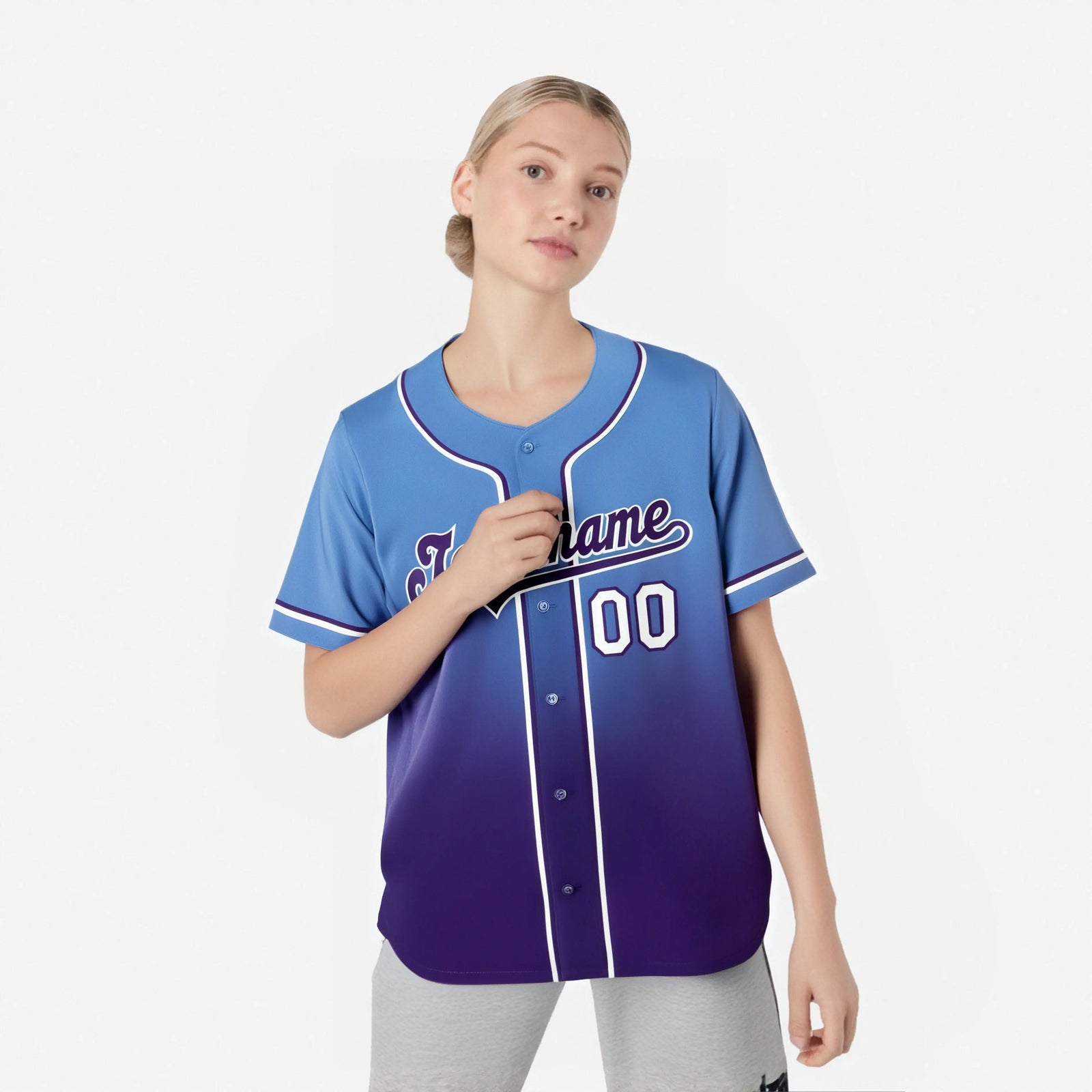 Custom Light Blue Purple-White Authentic Fade Fashion Baseball Jersey