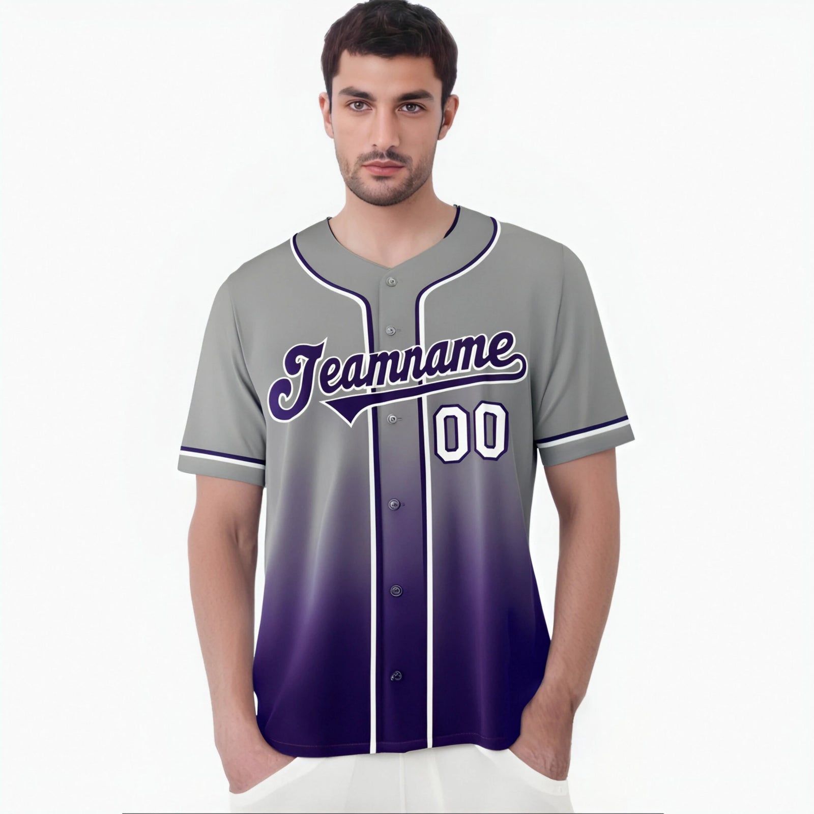 Custom Gray Purple-White Authentic Fade Fashion Baseball Jersey