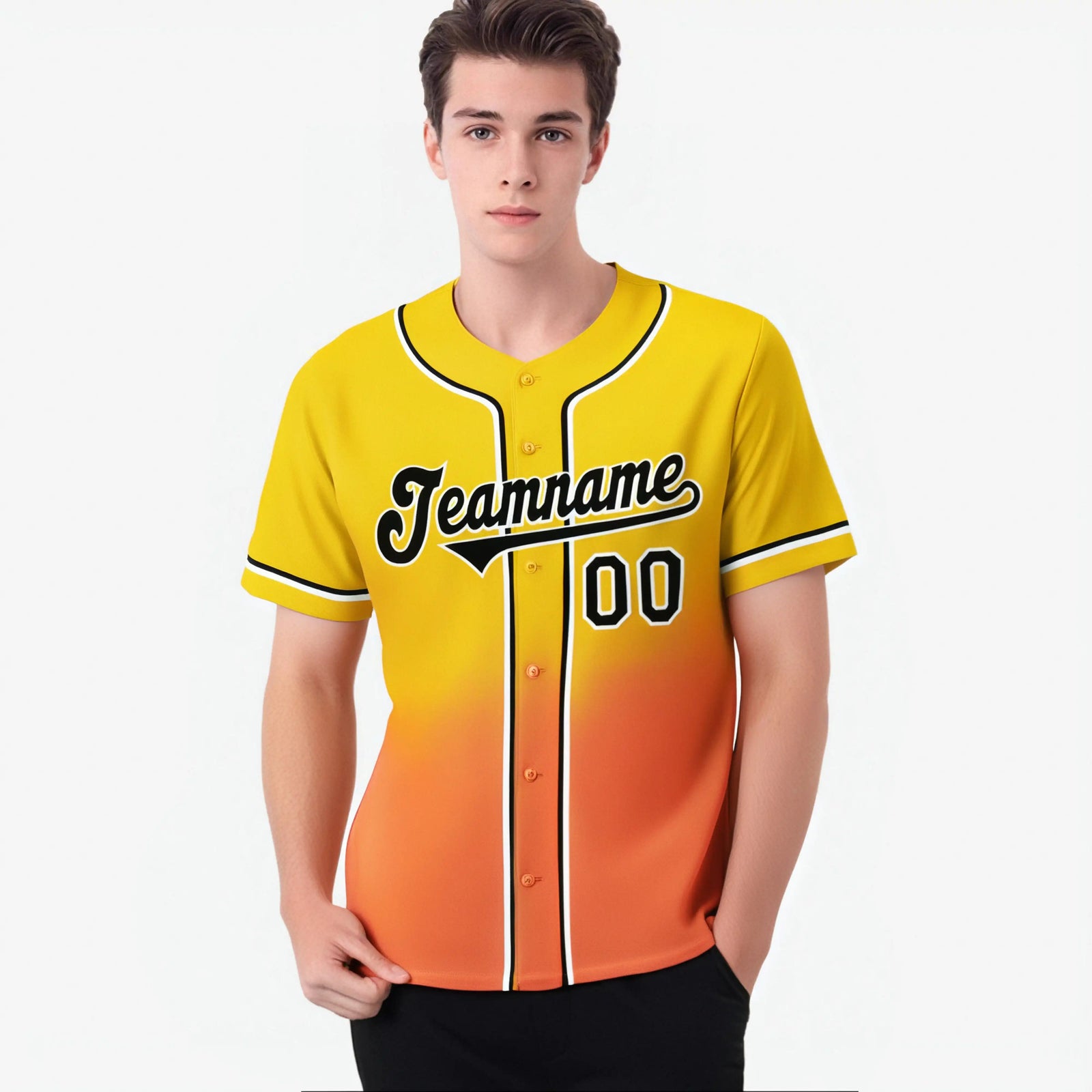 Custom Gold Orange-Black Authentic Fade Fashion Baseball Jersey