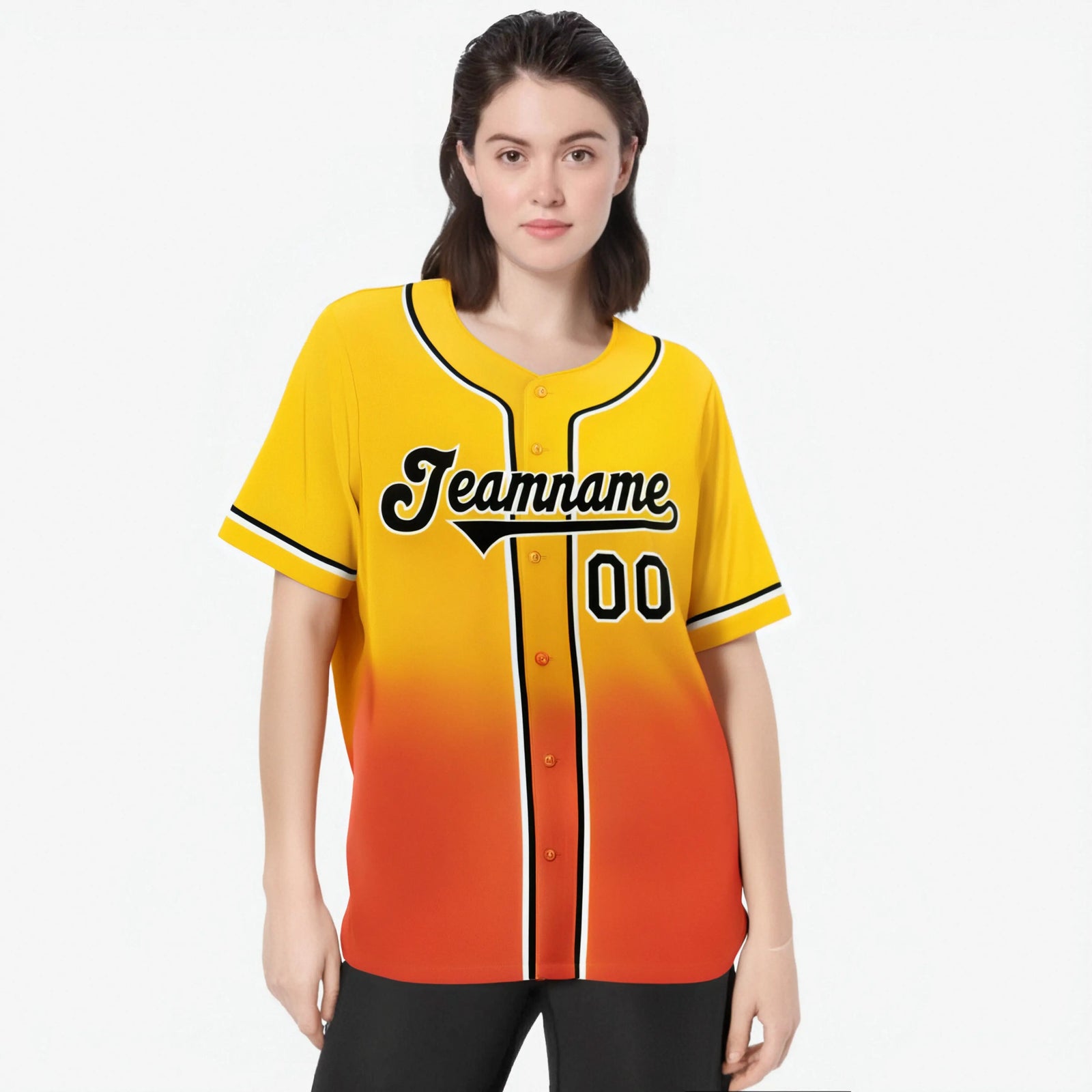 Custom Gold Orange-Black Authentic Fade Fashion Baseball Jersey