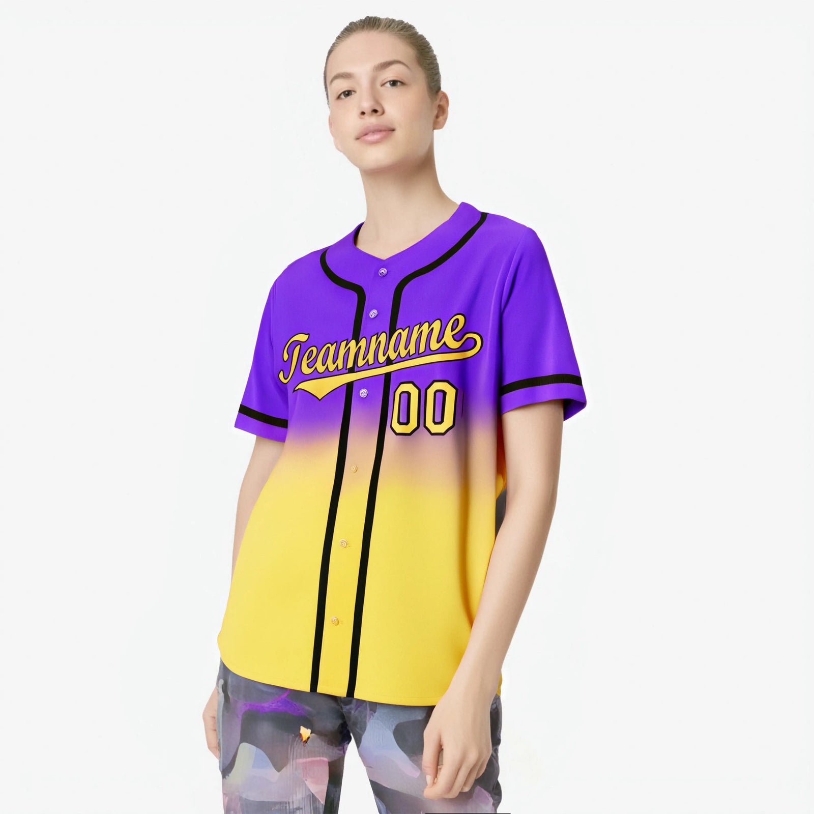 Custom Purple Yellow-Black Authentic Fade Fashion Baseball Jersey