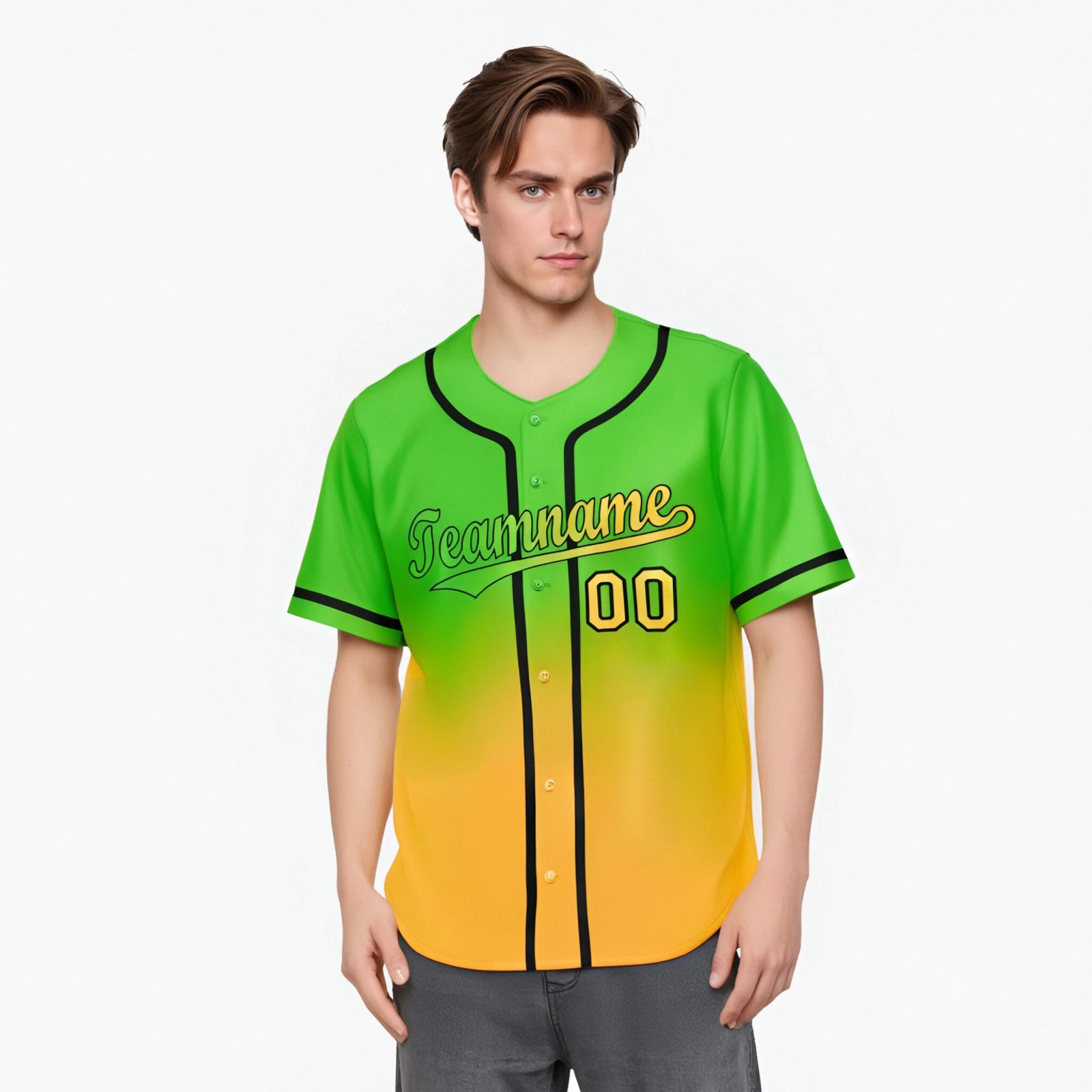 Custom Green Yellow-Black Authentic Fade Fashion Baseball Jersey