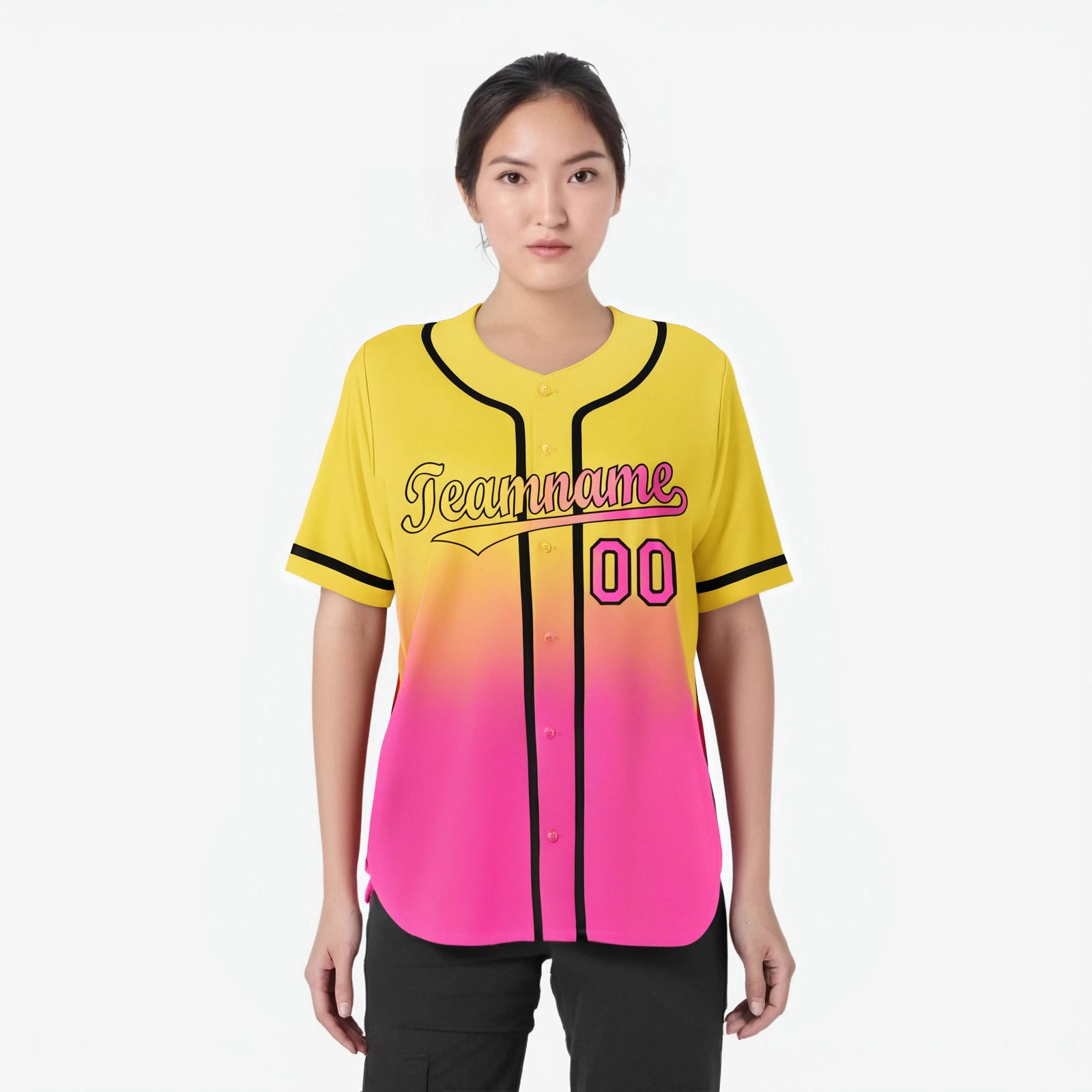Custom Yellow Pink-Black Authentic Fade Fashion Baseball Jersey