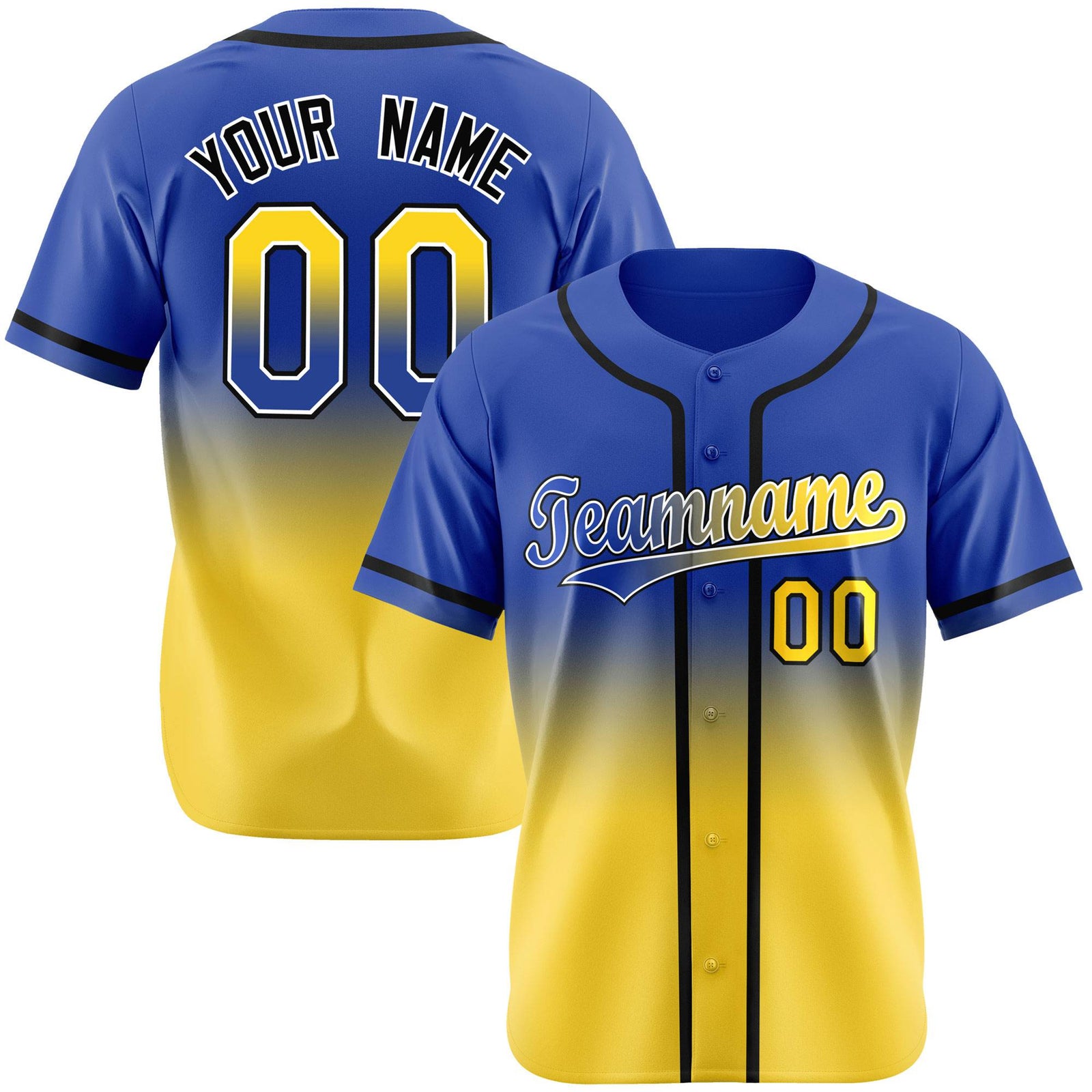 Custom Blue Yellow-Black Authentic Fade Fashion Baseball Jersey