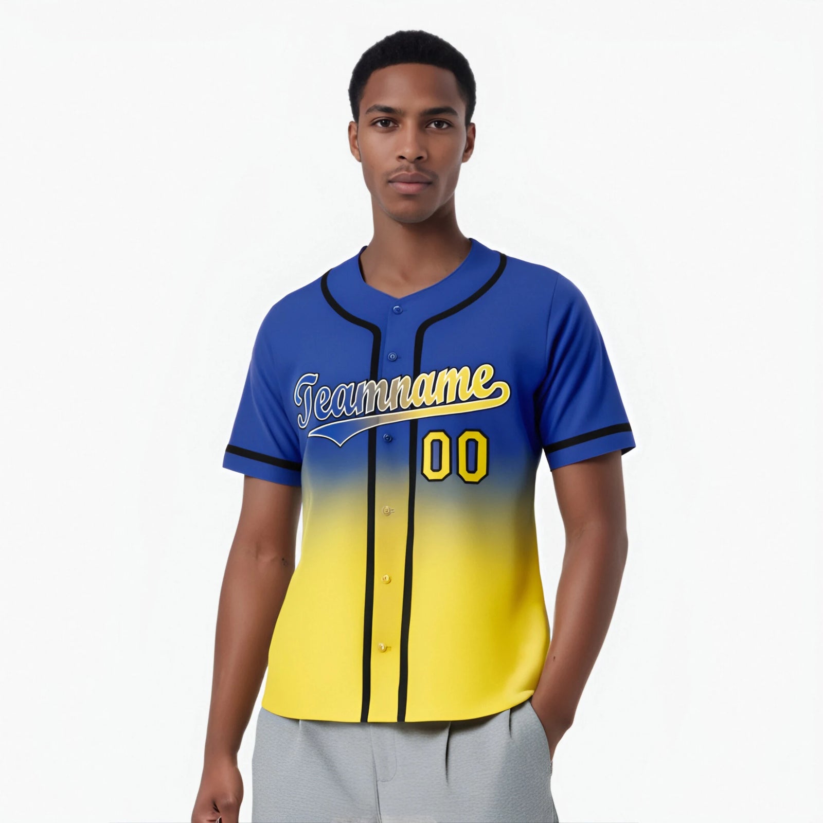Custom Blue Yellow-Black Authentic Fade Fashion Baseball Jersey