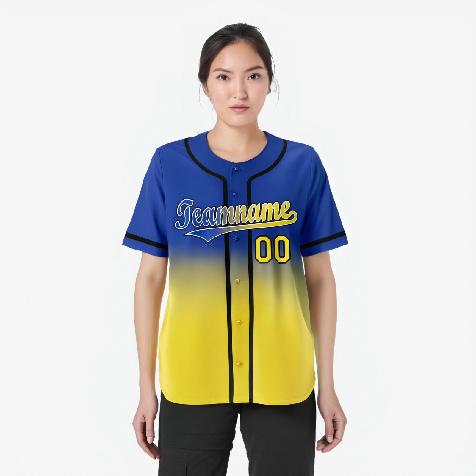 Custom Blue Yellow-Black Authentic Fade Fashion Baseball Jersey
