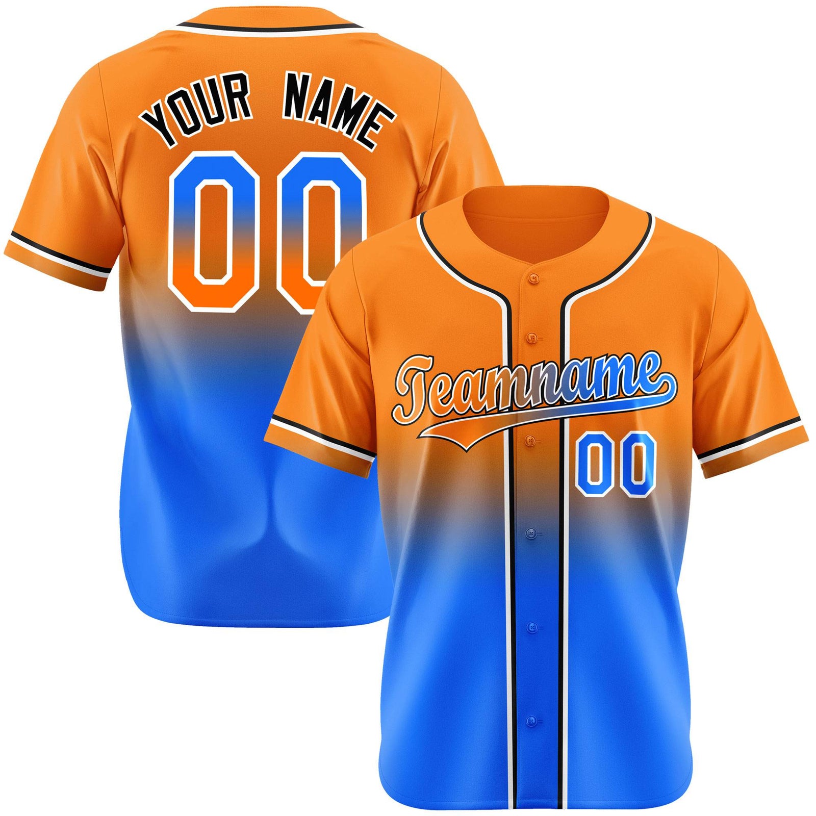 Custom Orange Sky Blue Black Authentic Fade Fashion Baseball Jersey