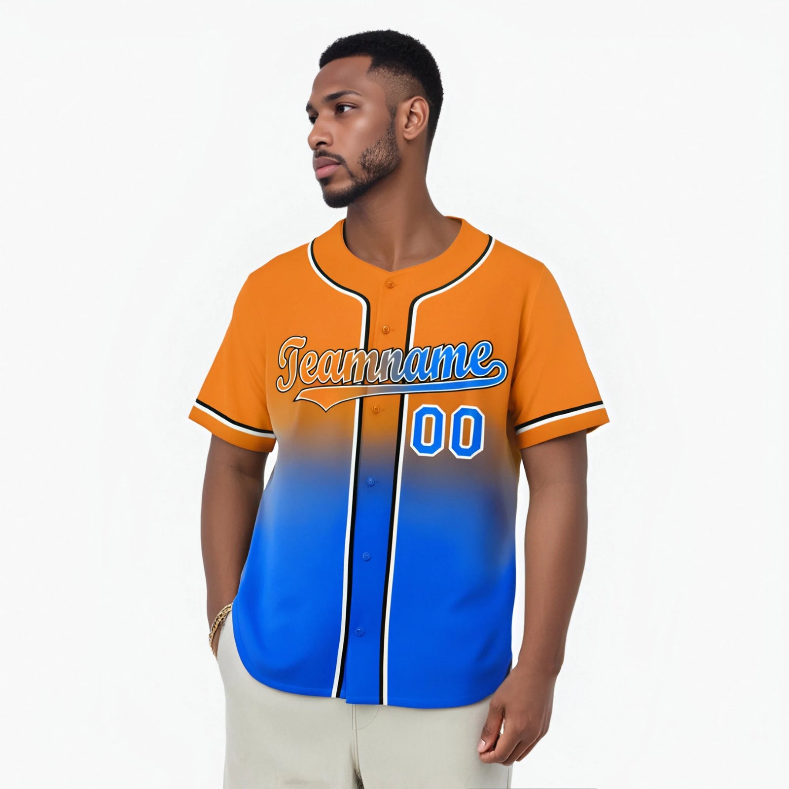Custom Orange Sky Blue Black Authentic Fade Fashion Baseball Jersey