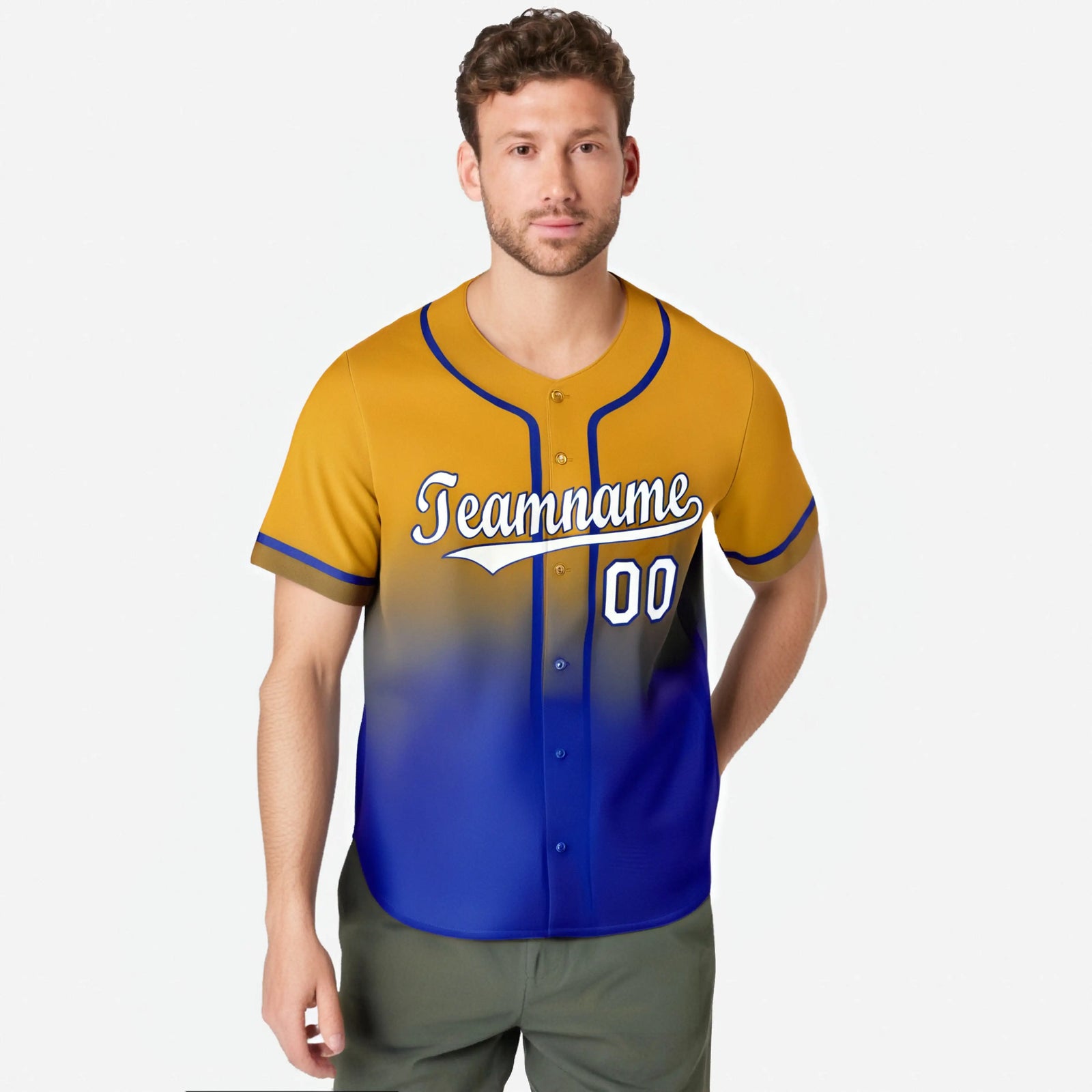 Custom Yellow Blue-White Authentic Fade Fashion Baseball Jersey