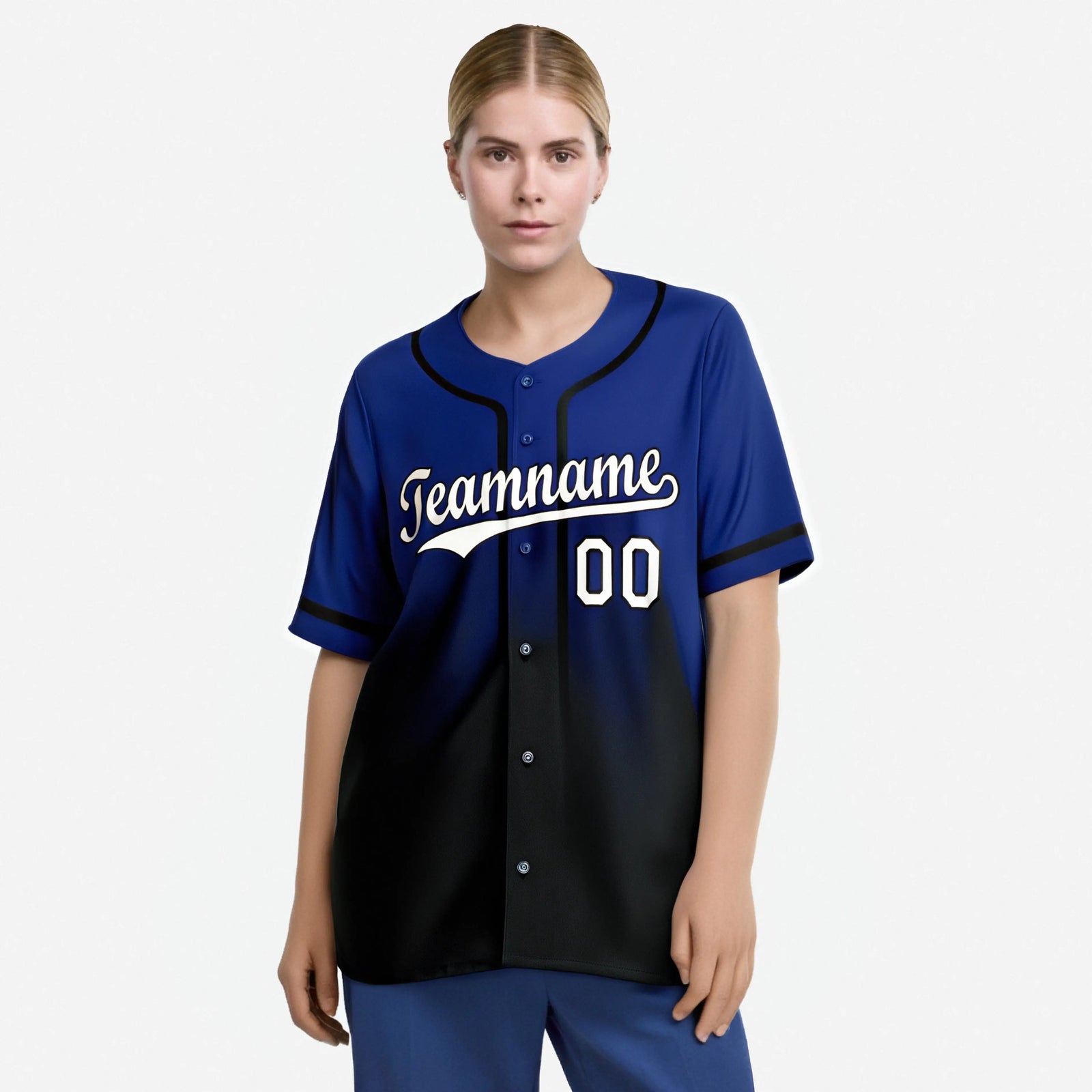 Custom Royal Blue Black-White Authentic Fade Fashion Baseball Jersey