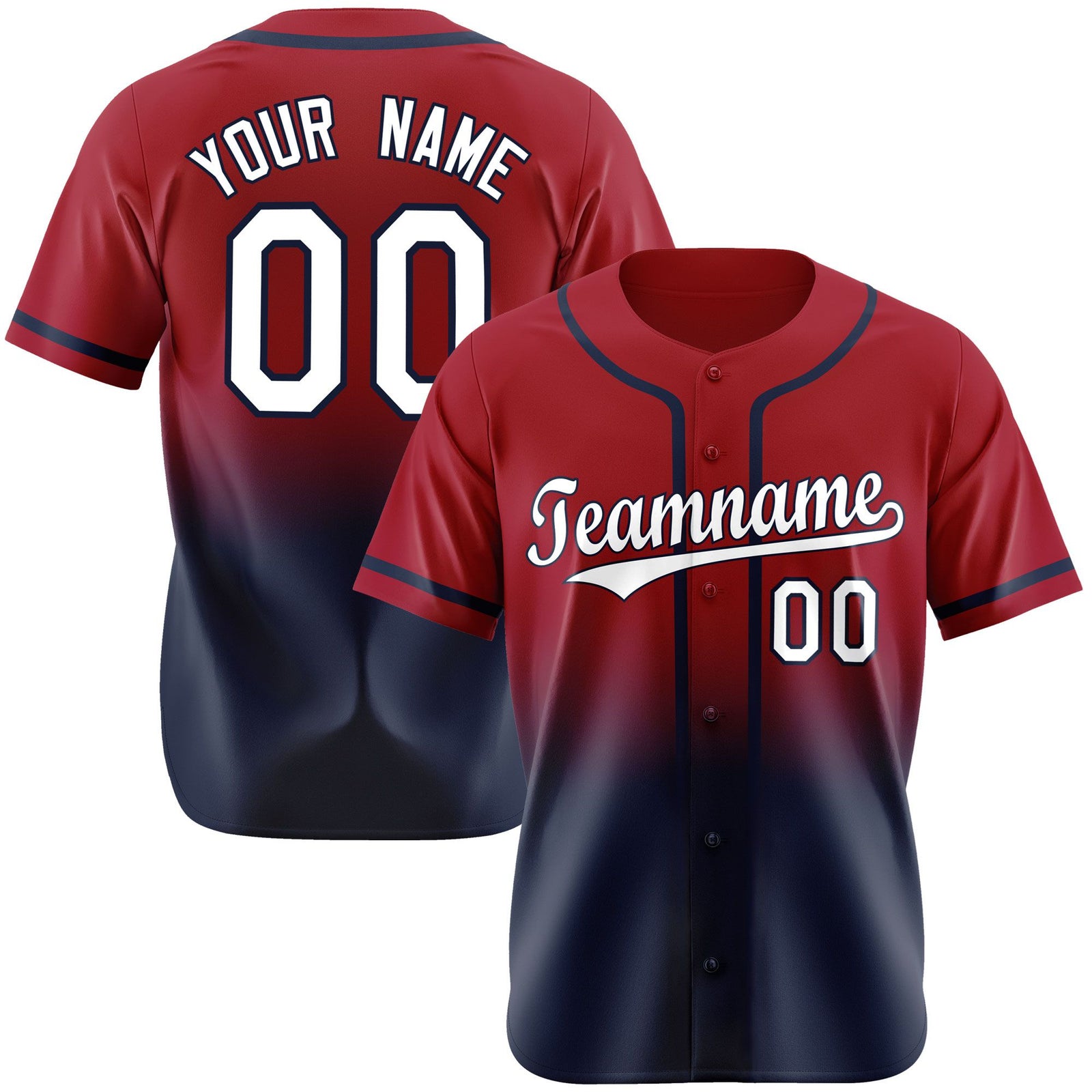 Custom Scarlet Navy-White Authentic Fade Fashion Baseball Jersey