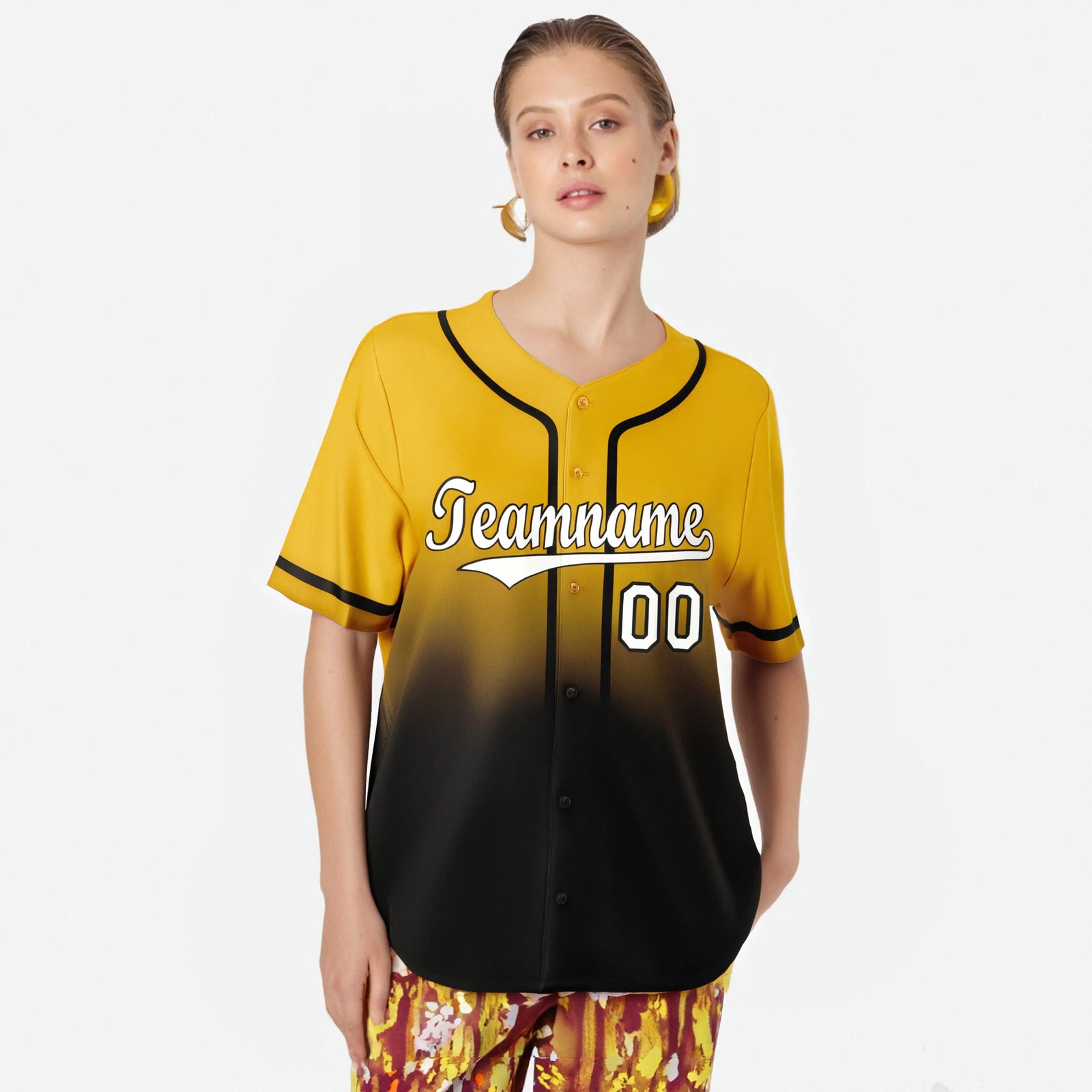 Custom Yellow Black-White Authentic Fade Fashion Baseball Jersey